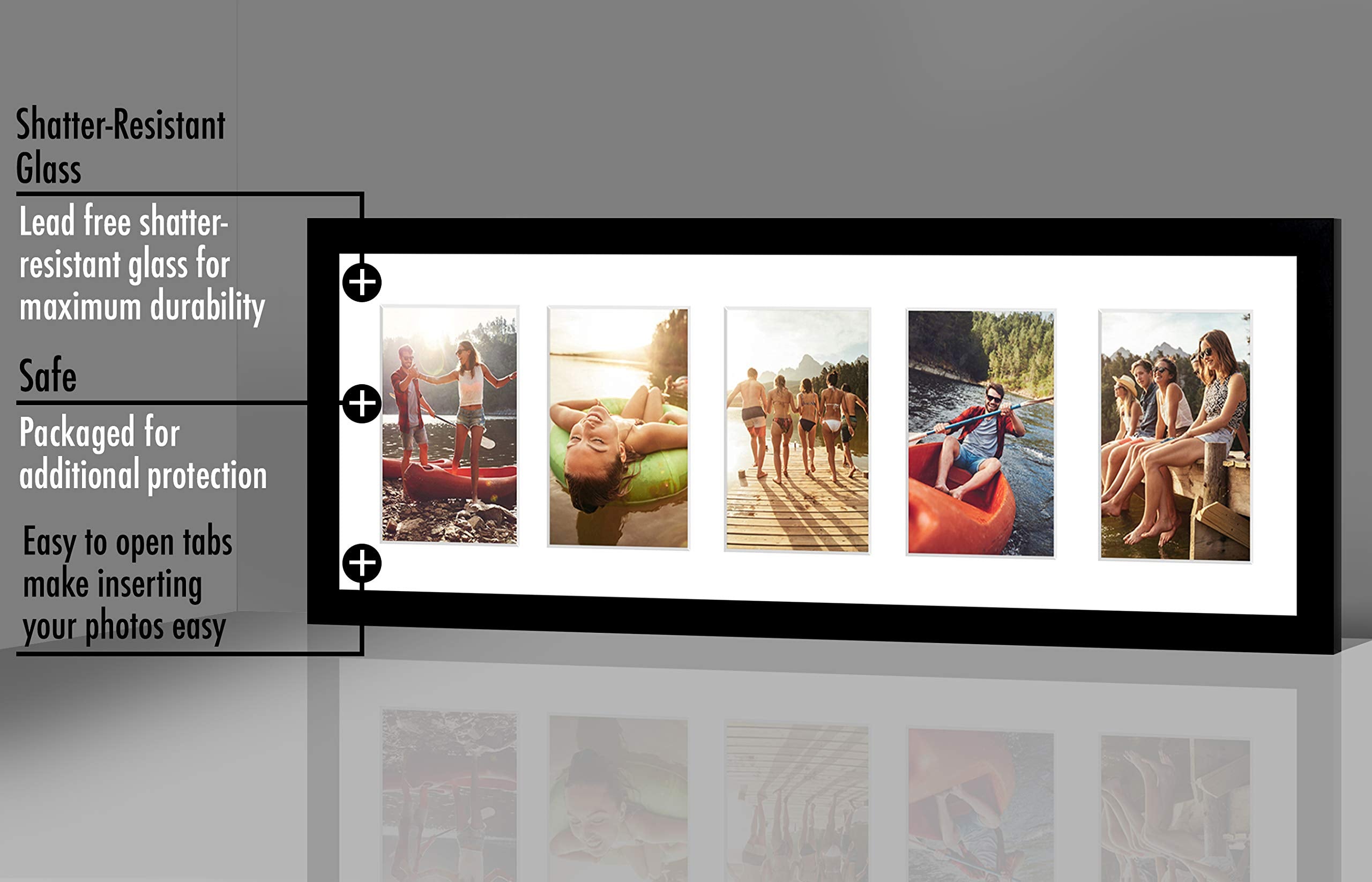 Americanflat 4x6 Double Picture Frame with Shatter-Resistant Glass - Fits Two 4x6 Photos or use as One 6x14 Frame - Signature Collection - Collage Frames for Tabletop and Wall Display - Black