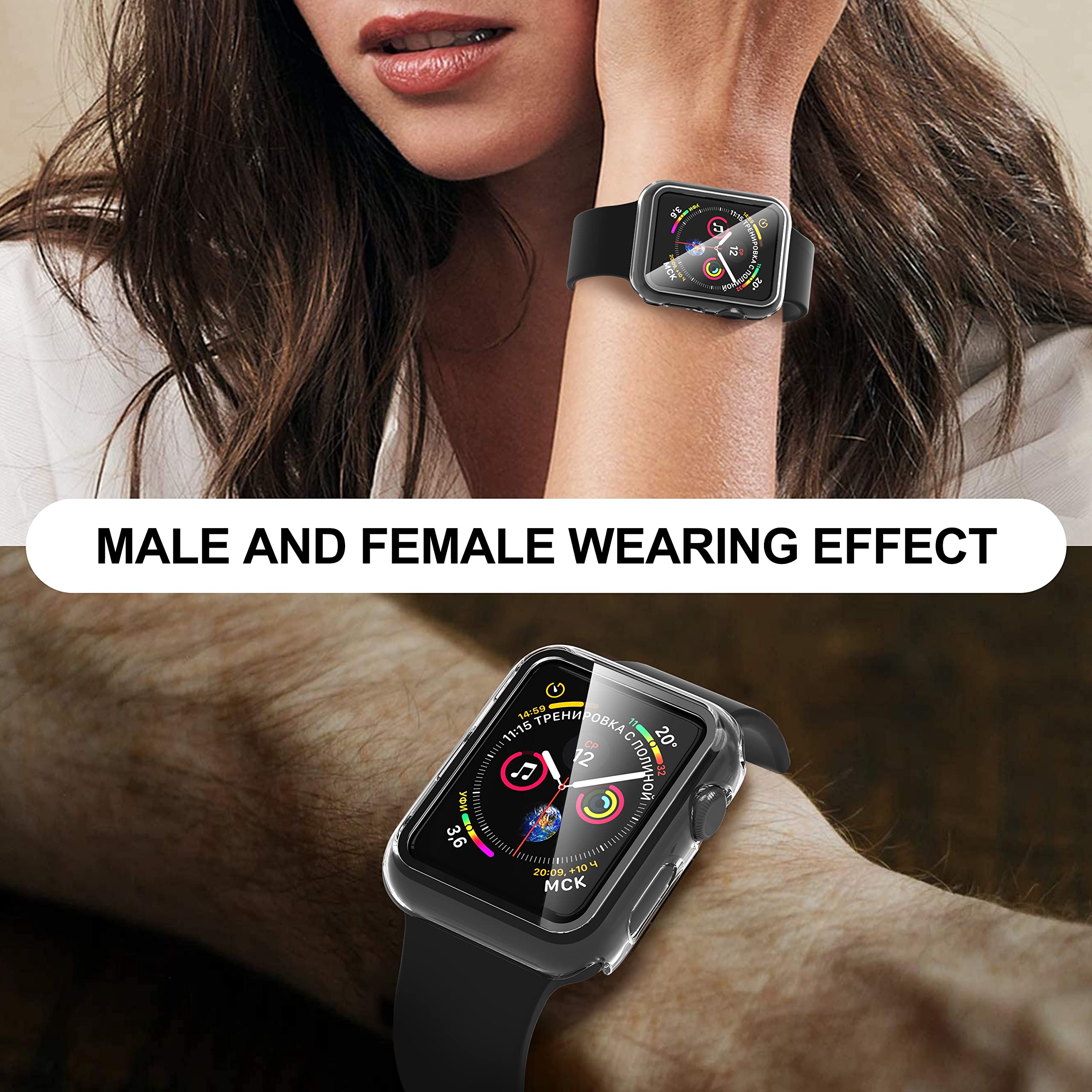 Diruite 2-Pack for Apple Watch Series 3/2/1 38mm Case, Ultra-Thin All-Around Tempered Glass Screen Protector Protection Cover for iWatch 38mm - Black
