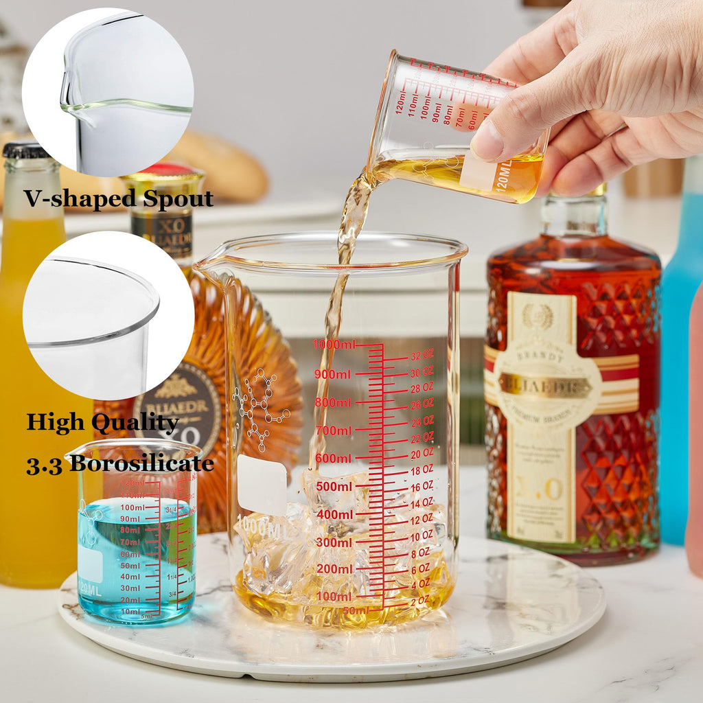 High Borosilicate Glass Measuring Cup-V-Shaped Spout，Glass Measuring Beaker for Kitchen or Restaurant, Easy to Read, 30 ML (1 Oz)-Pack of 2