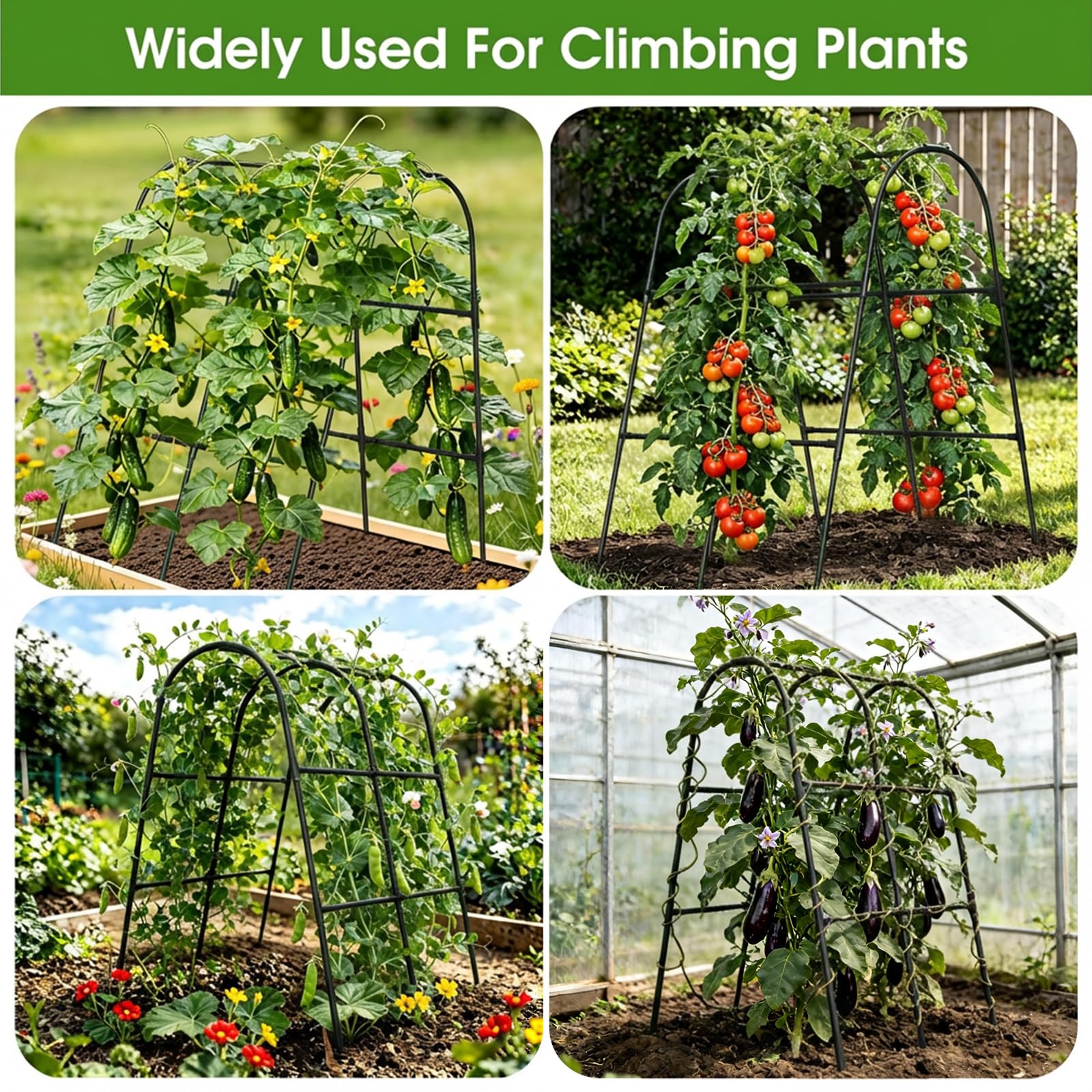 Cucumber Trellis for Raised Bed,U-Shape Garden Trellis for Climbing Plants Outdoor, Metal Arch Vegetables Trellis, Plant Support for Vine (Green, 31.5" Lx21.6 Wx47.2 H-Small)
