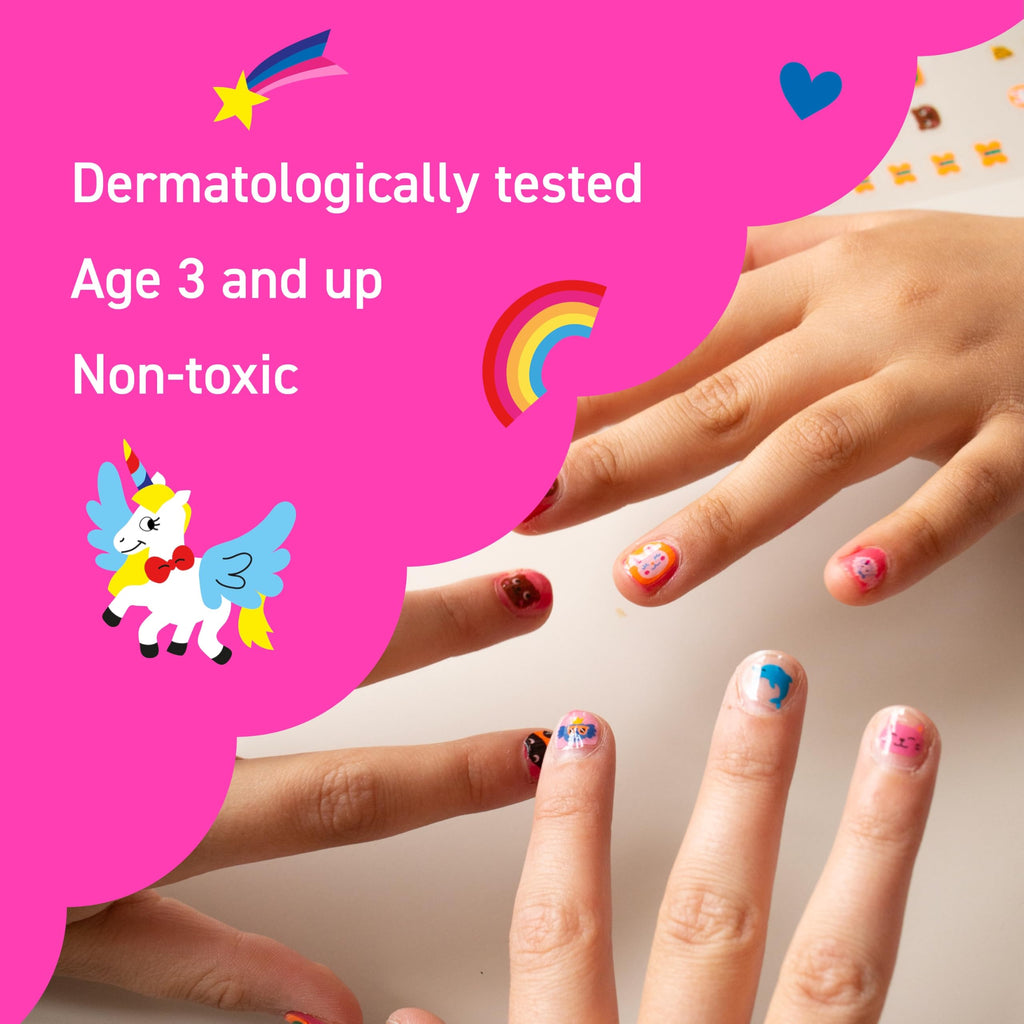Omy Friends & Animals Nail Stickers for Kids - 200 Stickers, Waterproof, Durable, Fun, Creative Designs | Strong Enough to Last Through Hand Washing - Easy to Apply, Safe, Non-Toxic | Age 3 and Up