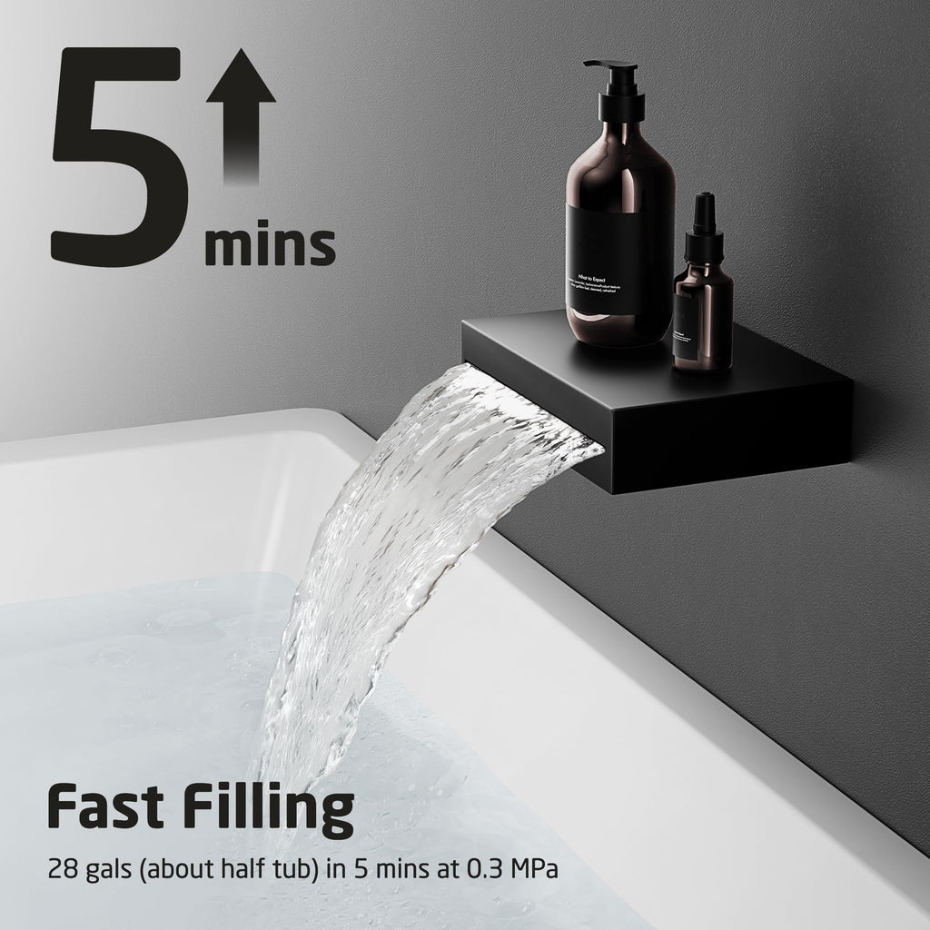 KES Tub and Shower Faucet Set Shower System with 10-Inch Rain Shower Head and Waterfall Tub Faucet Wall Mount Shower Valve and Trim Kit Included Matte Black, XB6240-BK