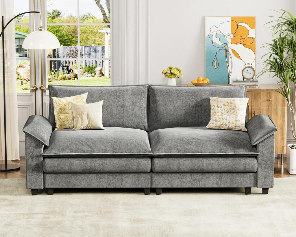 Homall 80" Modular Sectional Sofa, Loveseat Sofa Couch with Double-Layer Cushion, DIY Combination Chenille Deep 2-Seat Cloud Couch for Living Room, Apartment (Bright Grey, Loveseat Sofa)