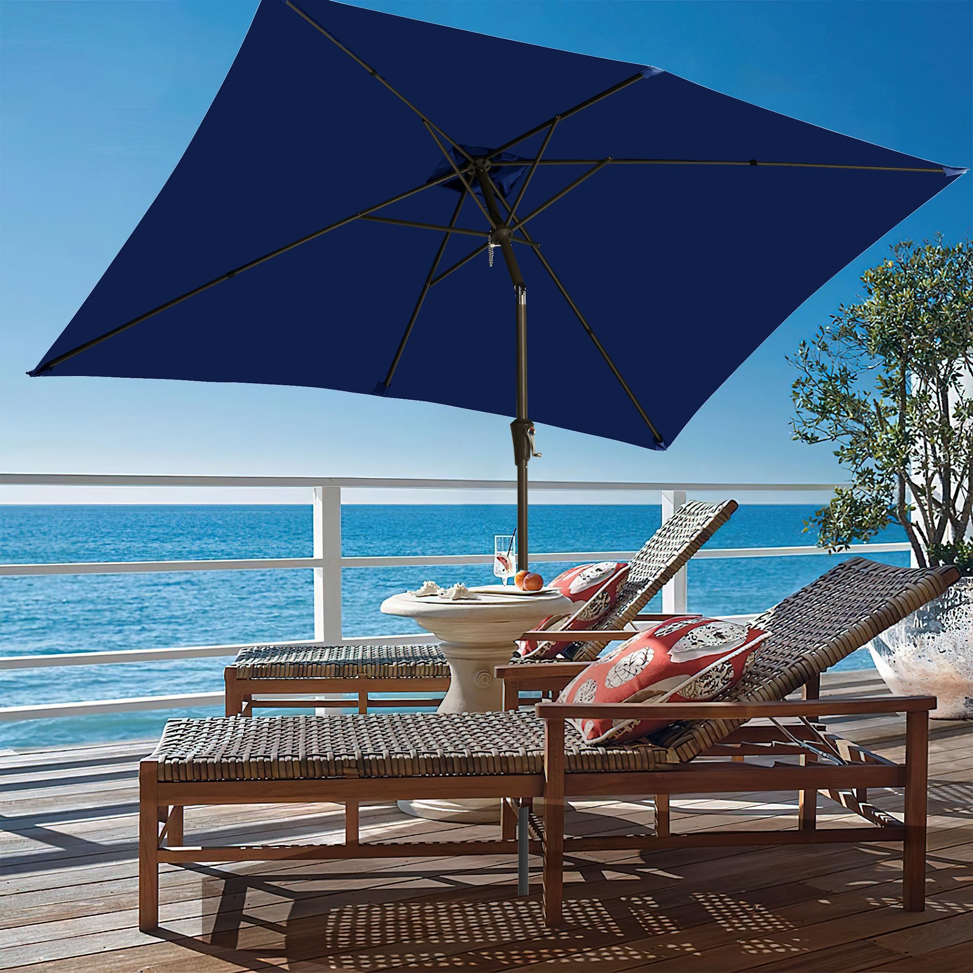 Ayge 6.5x10FT Rectangular Patio Umbrella Outdoor Table Umbrella w/Push Button Tilt & Crank Rectangle Market Umbrella UV Protection for Garden,Deck,Lawn,Yard & Pool,Beige
