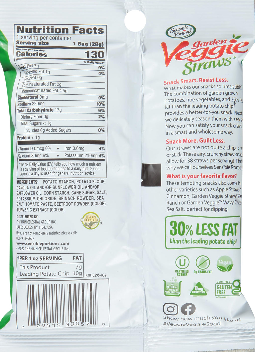 Sensible Portions Garden Veggie Snacks - Veggie Straws, Snack Size Variety Pack, Sea Salt & Zesty Ranch, 1 Oz (Pack of 24)