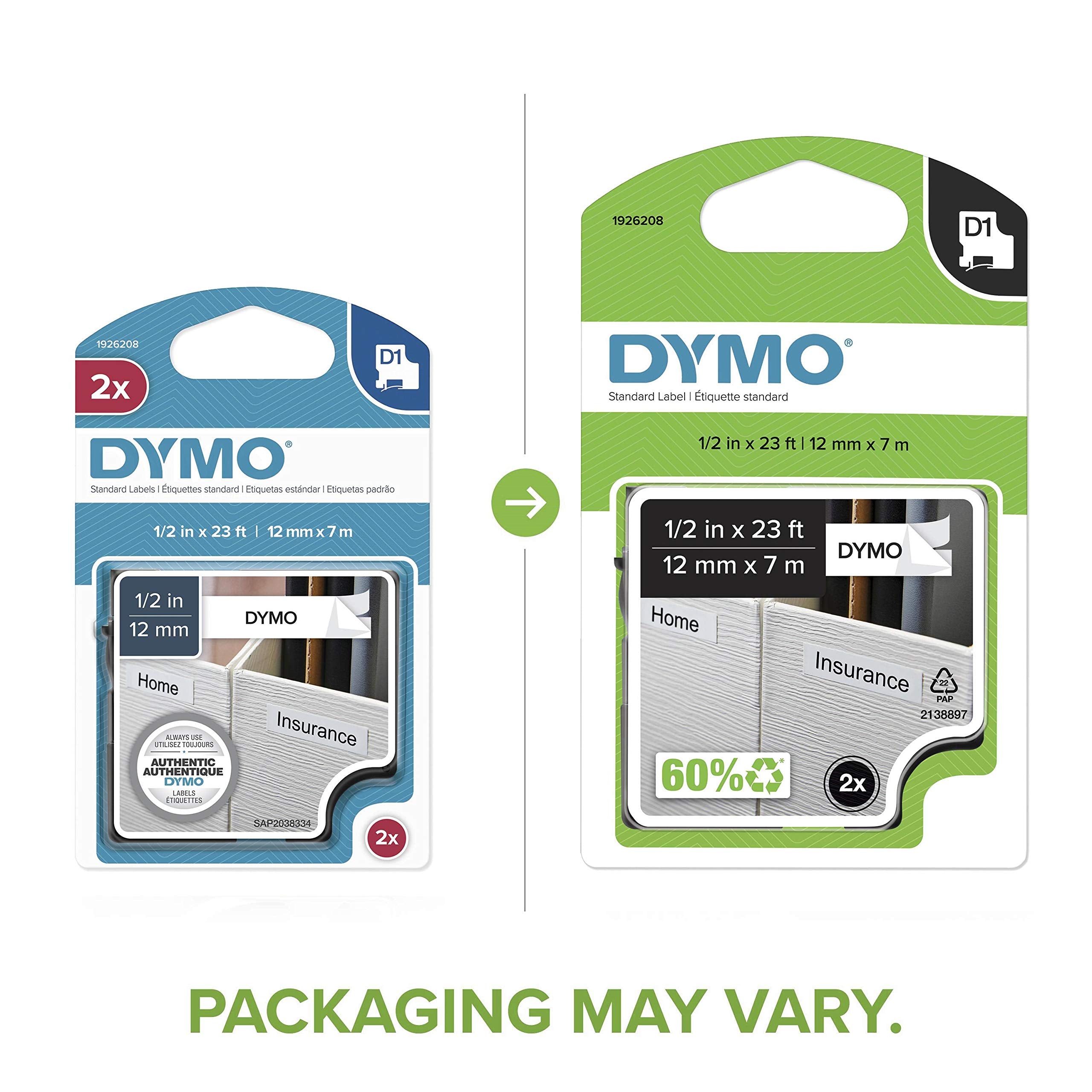DYMO D1 Labels 1/2-Inch x 23-Foot Roll Black Print on White Self-Adhesive for LabelManager Label Makers