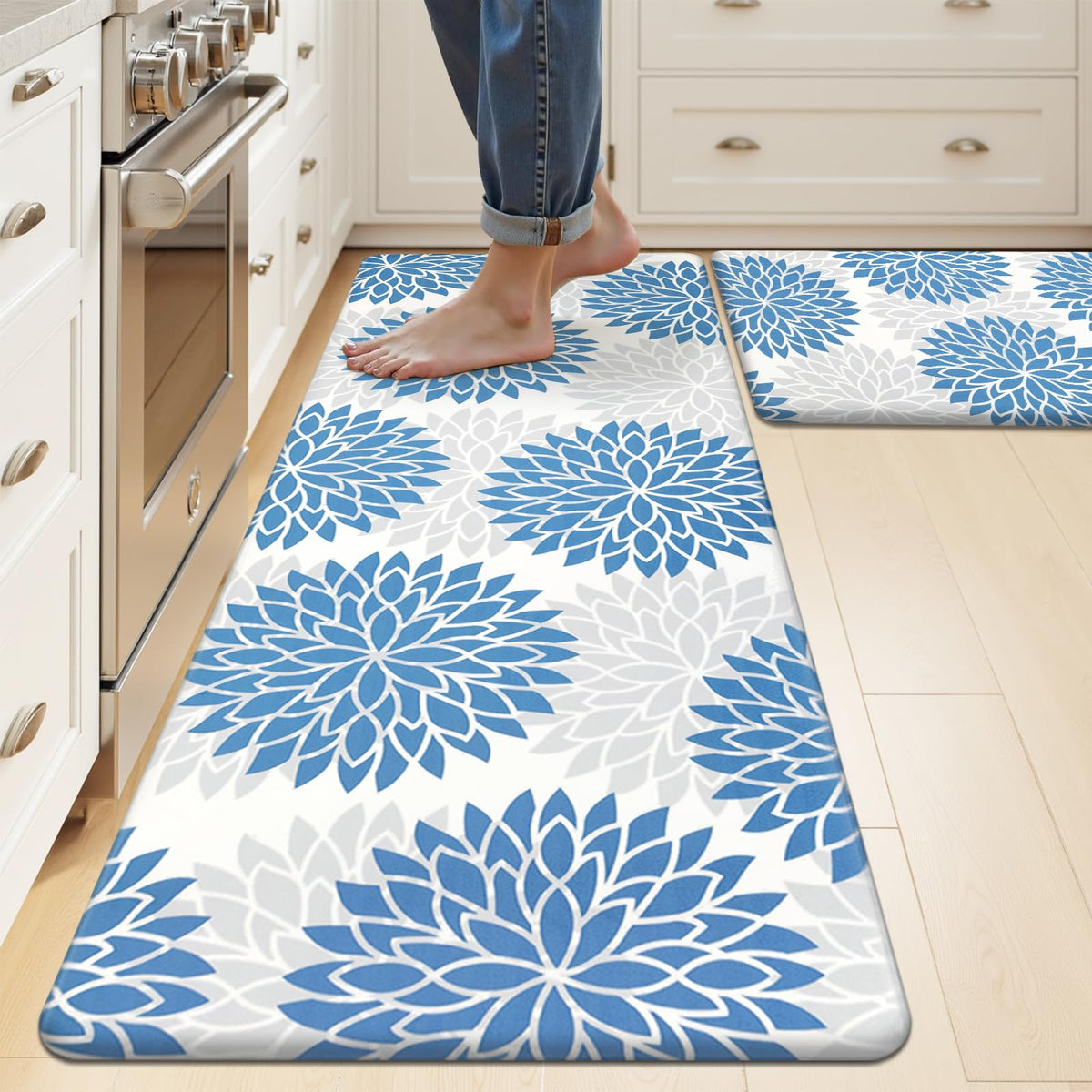 HEBE Anti Fatigue Kitchen Rugs Sets of 2, Non Slip Kitchen Mats for Floor, Waterproof Cushioned Comfort Standing Carpet for Kitchen Sink, Home Office, Laundry Room