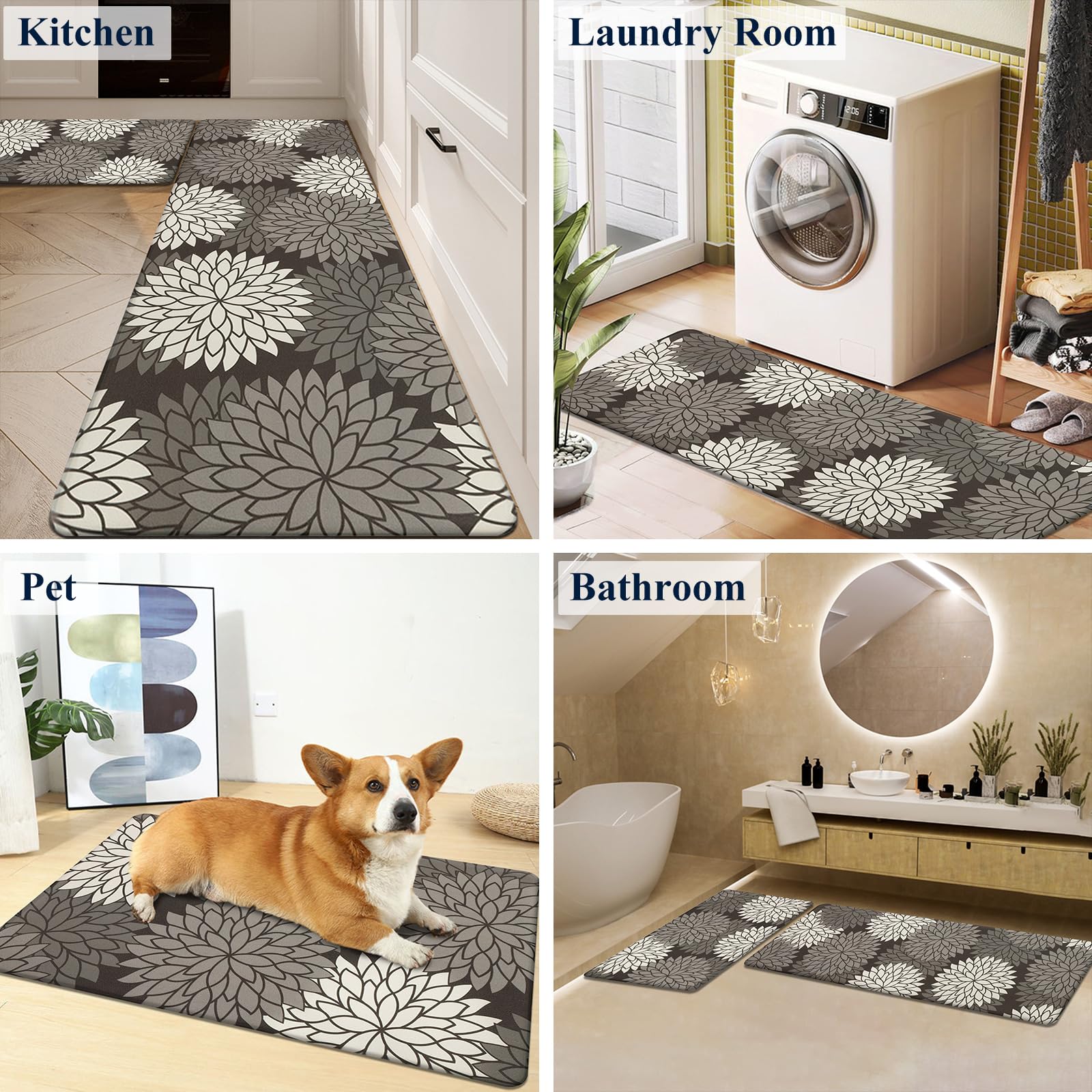 HEBE Anti Fatigue Kitchen Rugs Sets of 2, Non Slip Kitchen Mats for Floor, Waterproof Cushioned Comfort Standing Carpet for Kitchen Sink, Home Office, Laundry Room