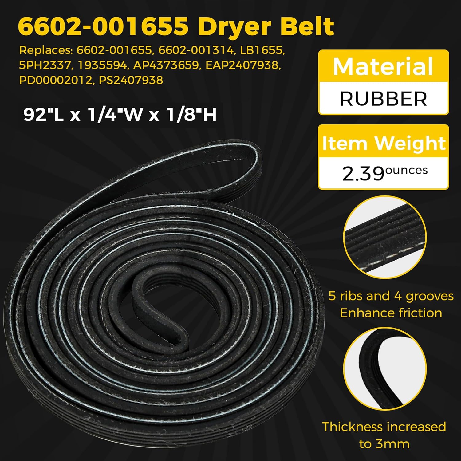 UPGRADED For Sam-Sung Dryer Repair Kit includes DC97-16782A Dryer Roller, DC93-00634A Idler Pulley, 6602-001655 Belt Replacement for Samsung Dryer dv42h5000ew/a3 By WFRWFR 7,8,9 Fit Model