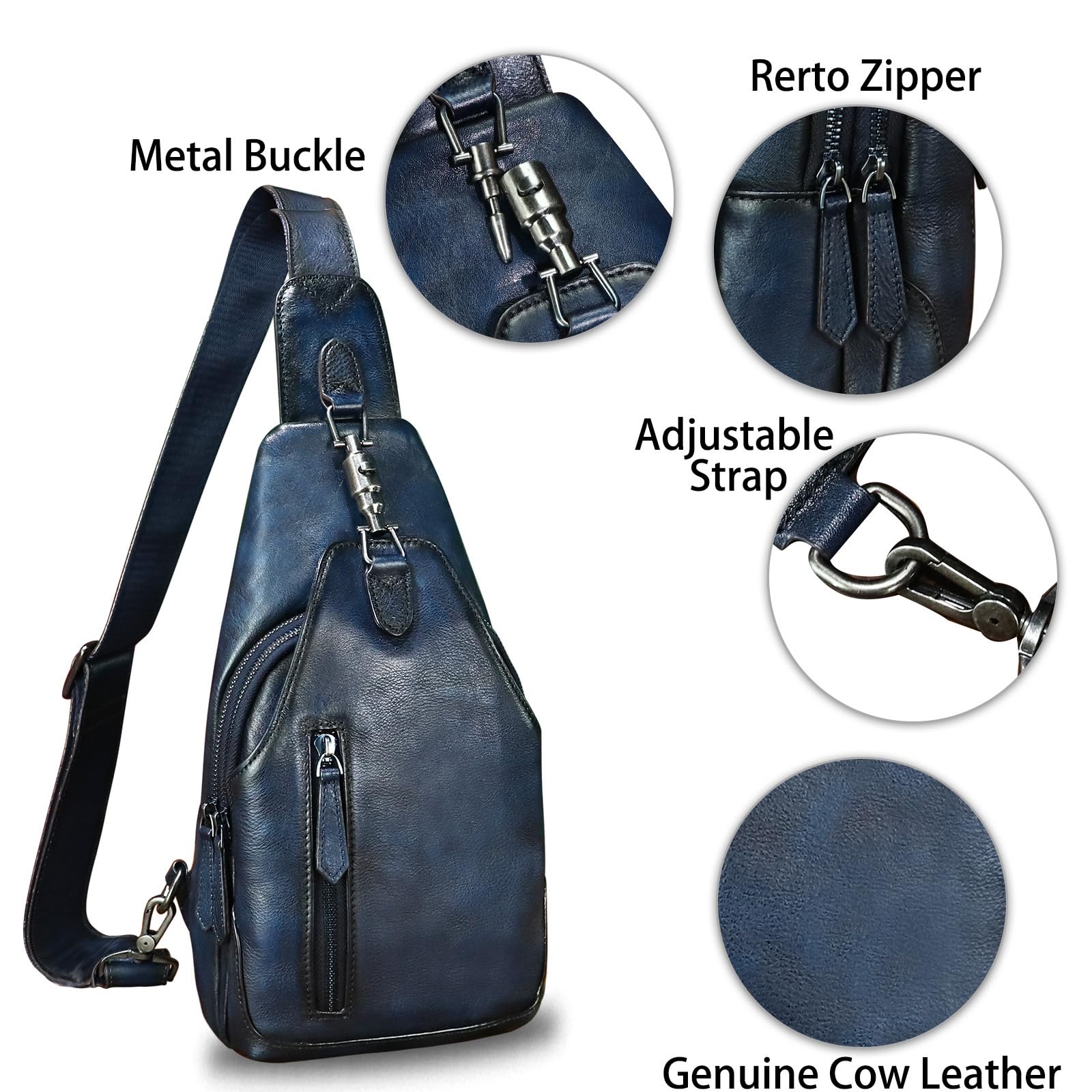 Genuine Leather Sling Bag for Men and Women Real Leather Shoulder Crossbody Bag Chest Bag Sling Backpack Purse