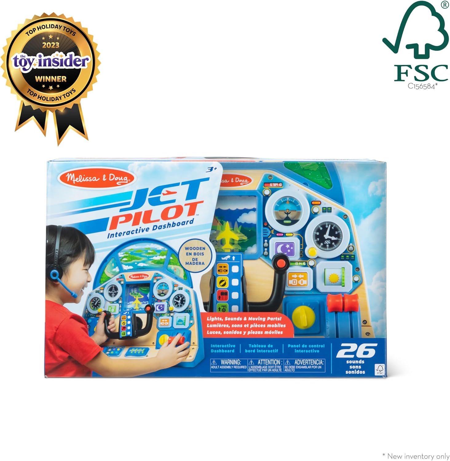 Melissa & Doug Jet Pilot Interactive Dashboard Wooden Toy for Boys and Girls Ages 3+ Cockpit Steering Wheel Pretend to Fly Experience, Fidget Buttons - FSC Certified