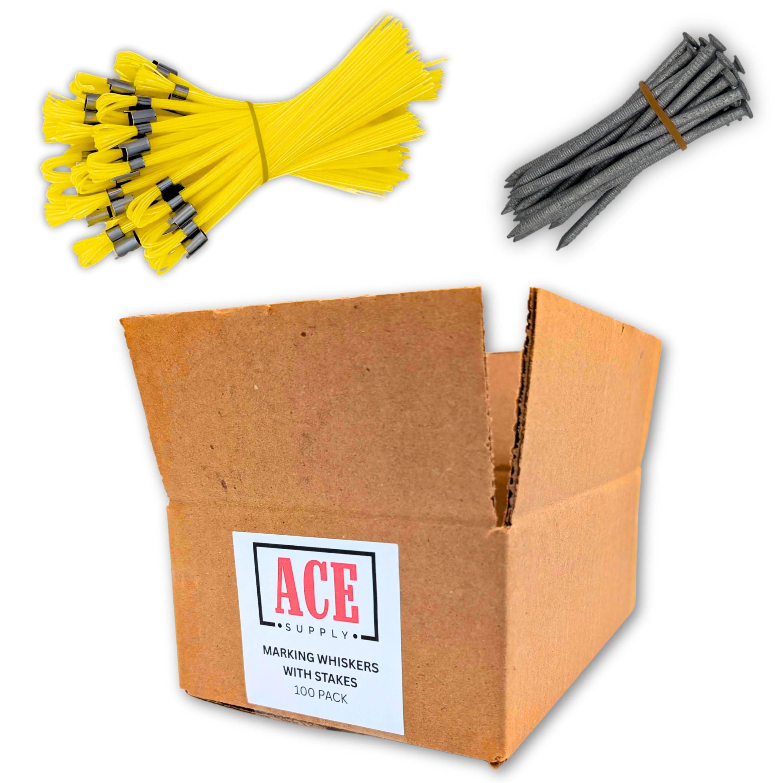 Blue Marking Whiskers With Stakes - 25 Pack - Durable Marking Whisker Set - Use Survey Whiskers As Ground Markers, Construction Markers, Or Trail Markers