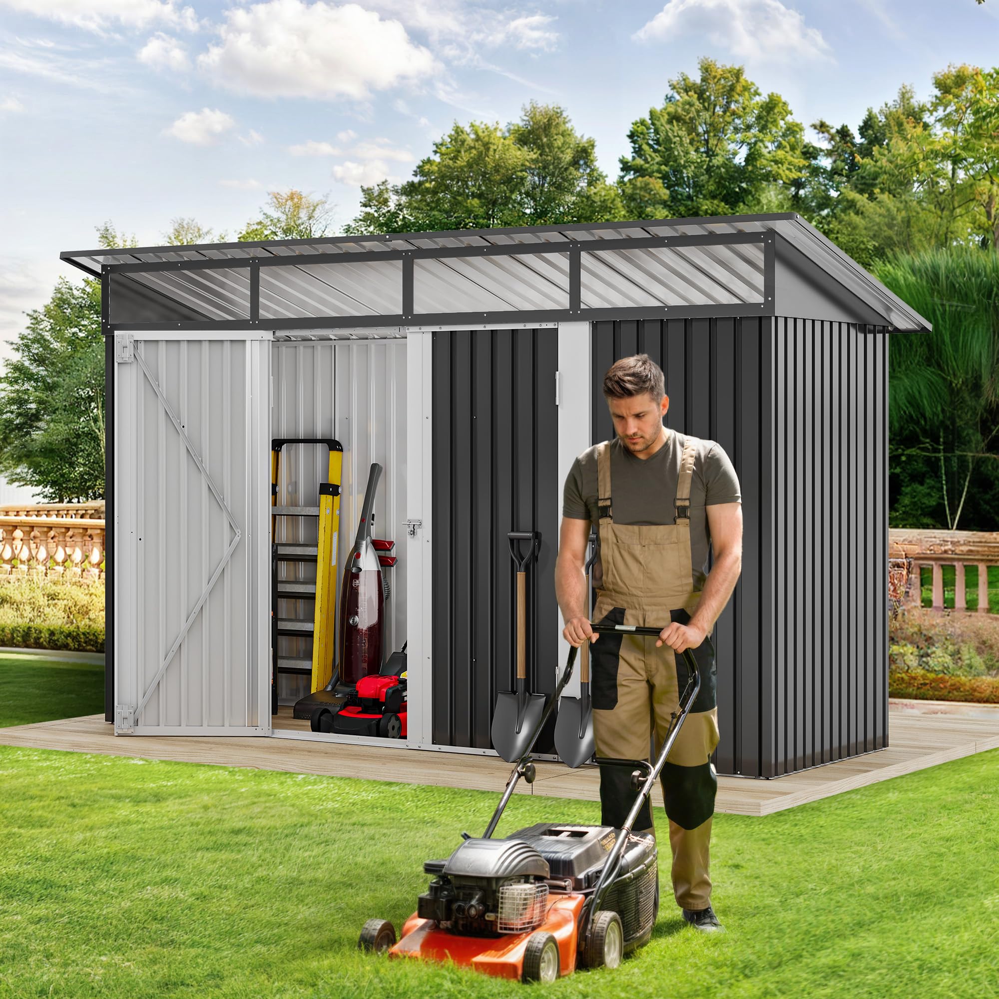 DWVO 6x4ft Outdoor Storage Shed, Lockable Metal Tool Storage Sheds, Waterproof Garden Sheds with Vents for Backyard, Patio, Garage, Lawn, Dark Gray