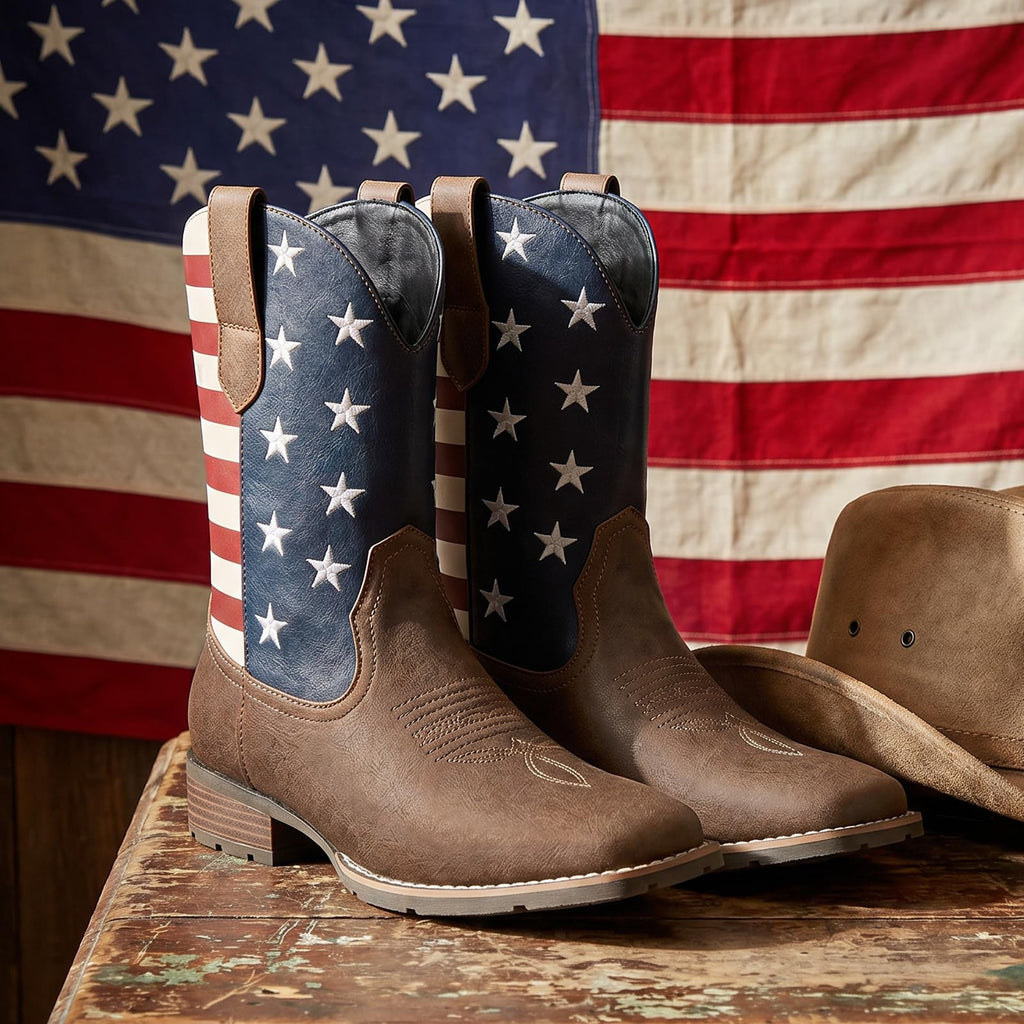 Cowboy Boots For Men - Western Boot Men's Cowboy Boots With Square Toe | Cowboy Western Boot | Pull-on Boots| Old West Style Embroidered