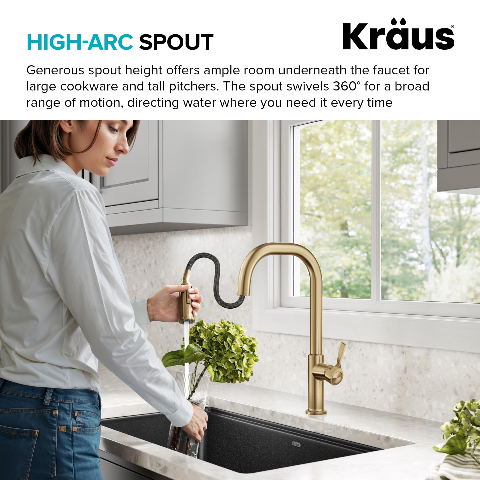 KRAUS Torak Pull Down Kitchen Faucet in Matte Black with Commercial Style Spring Spout, 2 Function Sprayer, Pre-Attached Water Lines, and Mounting Hardware, KPF-2635MB