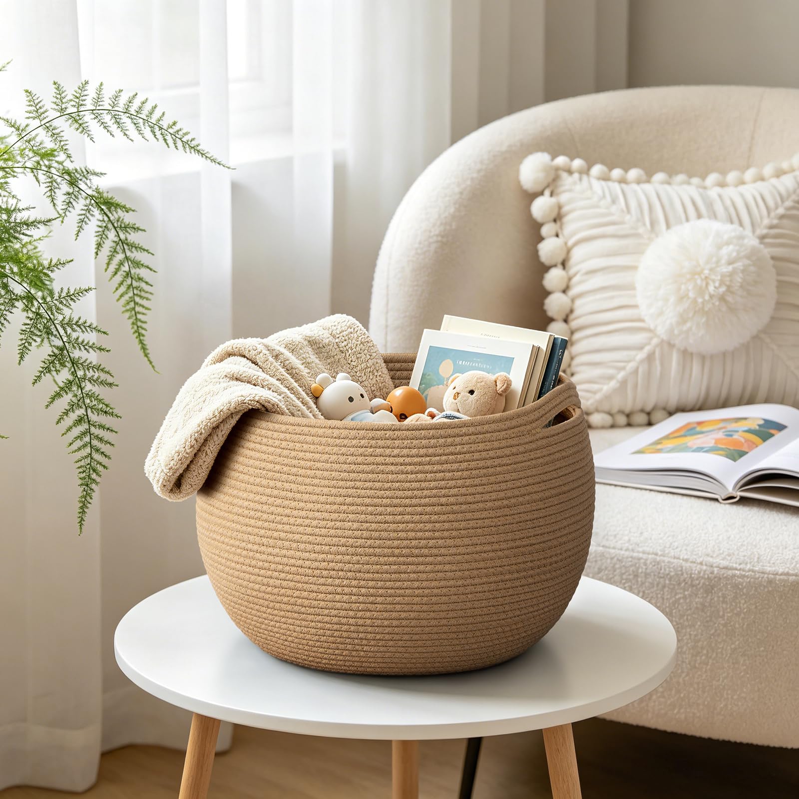 Goodpick Small Rope Storage Basket, Black Round Baskets for Socks, Dog Toys, Towels, Cute Baby Basket for Living Room, Bedroom, Nursery, Towel Baskets for Bathroom, 10 x 8.3 inches