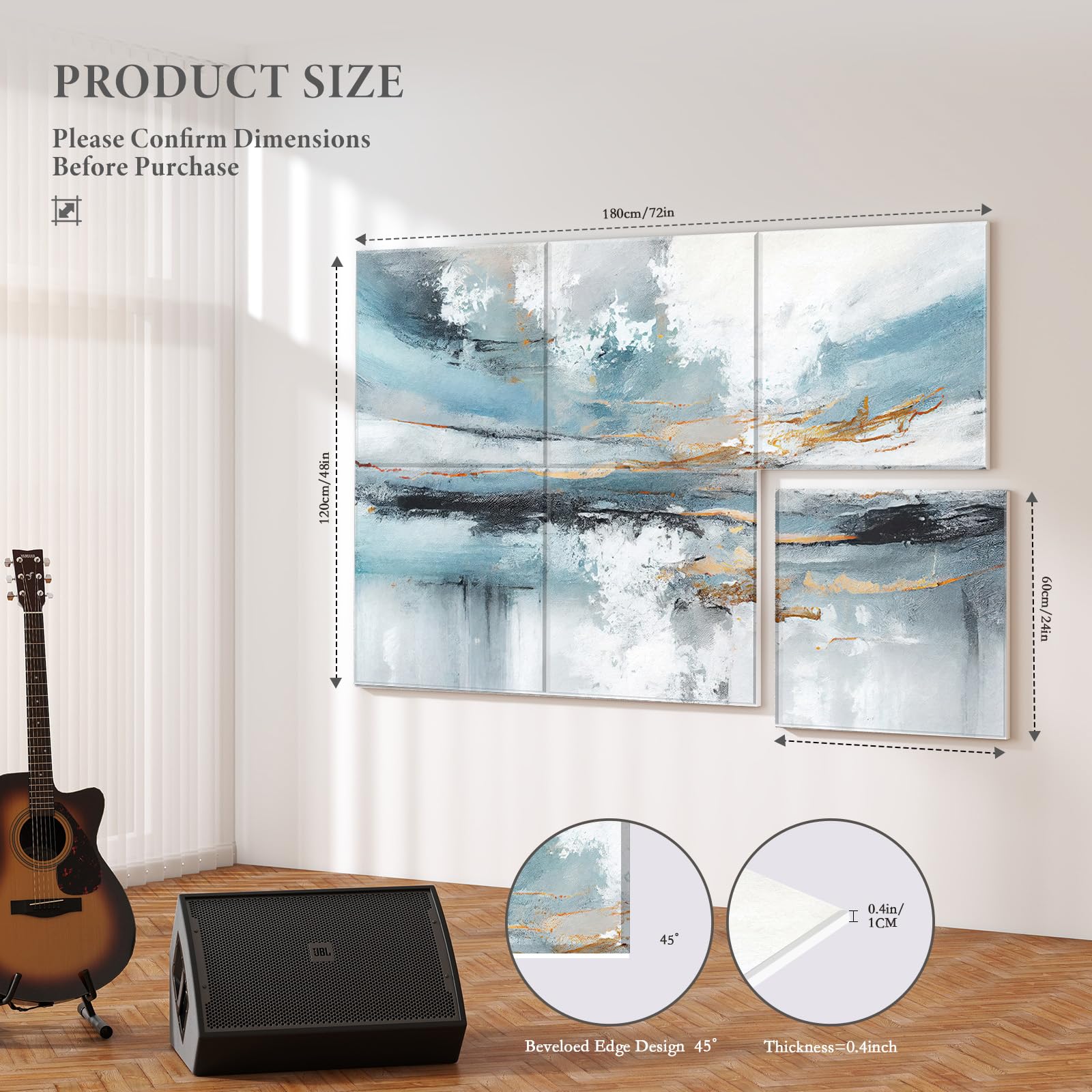 JBER 6 Pack Art Acoustic Panels, 47.2×27Inches Soundproof Wall Panels, Large Self-Adhesive Wall Panels, Decorative Sound Absorbing Panels, Sound Panels for Recording Studio(Black Gold Marble)