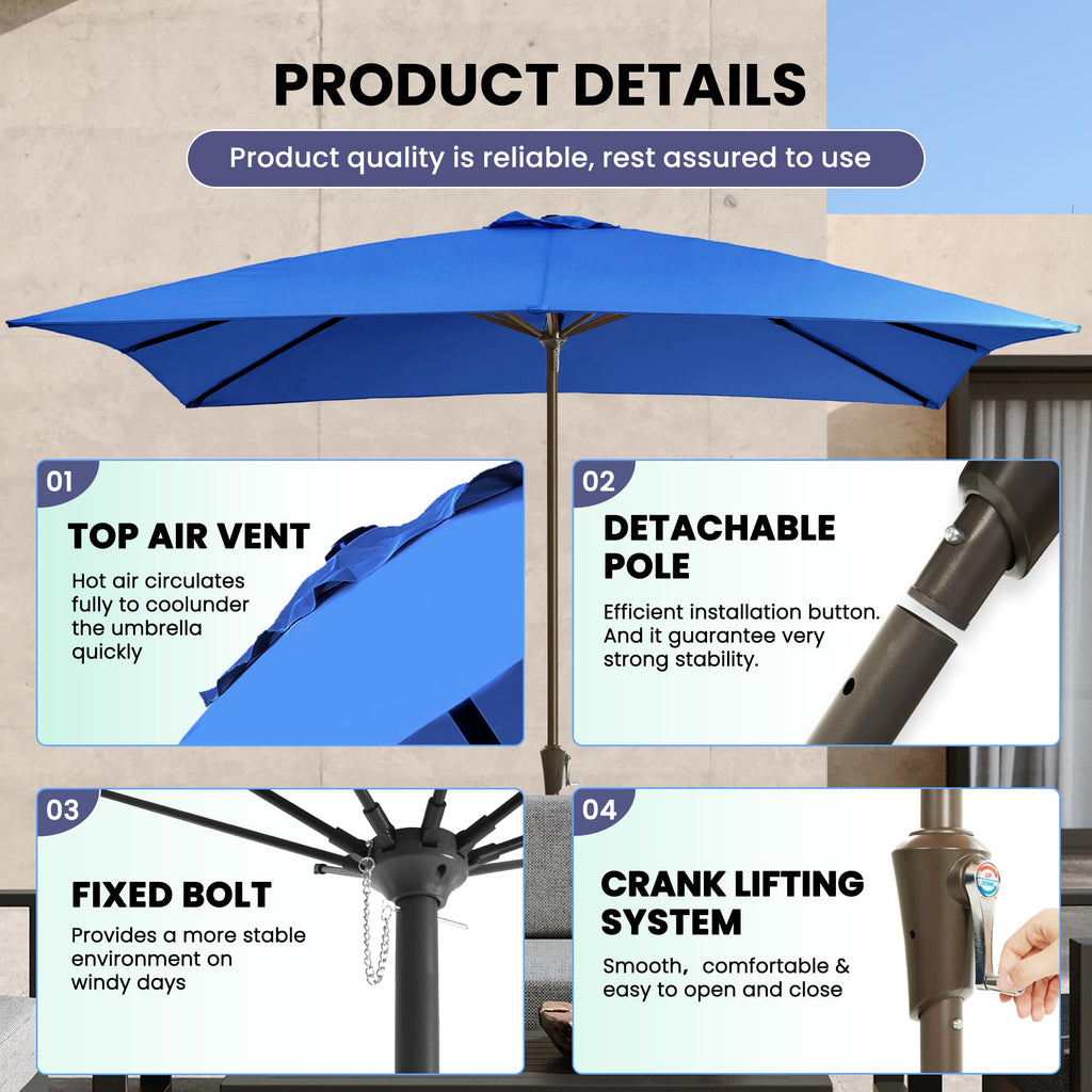Ayge 6.5x10FT Rectangular Patio Umbrella Outdoor Table Umbrella w/Push Button Tilt & Crank Rectangle Market Umbrella UV Protection for Garden,Deck,Lawn,Yard & Pool,Beige