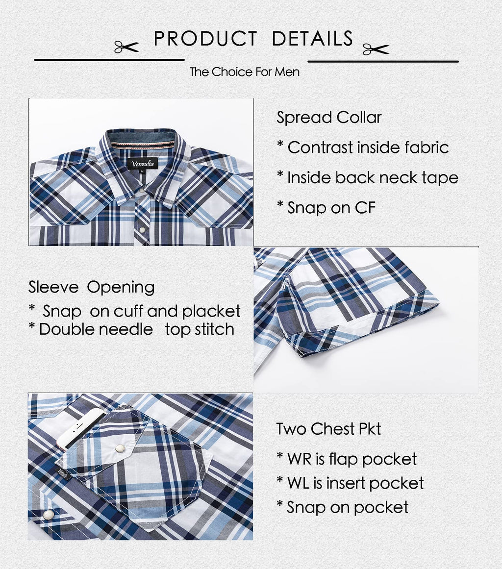 Men's Western Snap Casual Shirt Two Pocket Short Sleeve Shirt