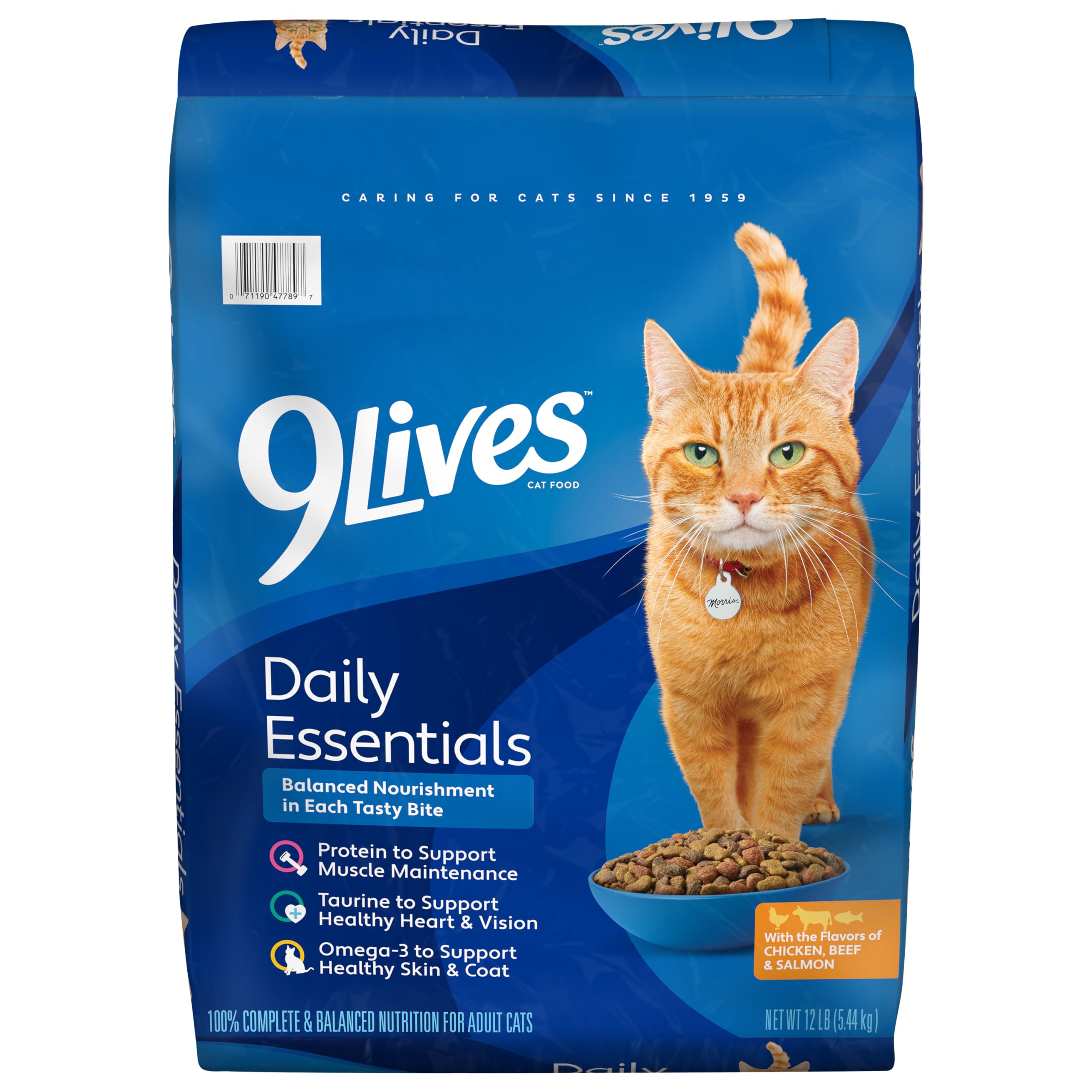 9Lives Daily Essentials Dry Cat Food for Adult Cats with Chicken, Beef & Salmon Flavors, 3.15 lb. Bag (Pack of 4)