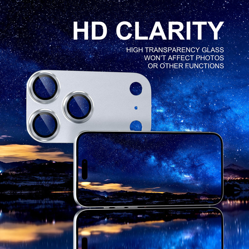 Choiche Compatible for iPhone 16 Pro/iPhone 16 Pro Max Camera Lens Protector, Bling Camera Cover with 9H Tempered Glass Lens Screen Protector Metal Ring Decoration Accessories(Black)