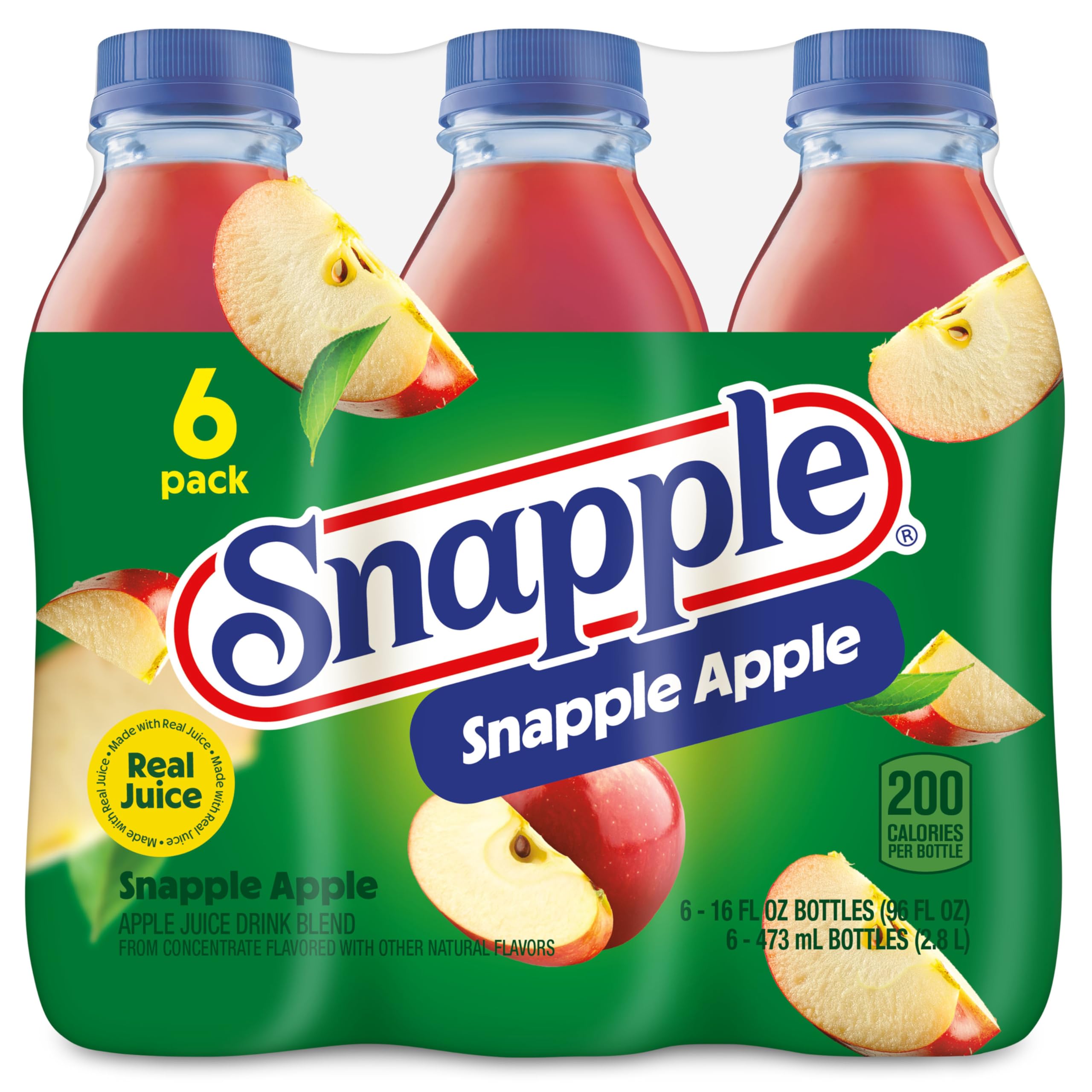 Snapple Apple Juice Drink, 16 fl oz recycled plastic bottle, 6 pack