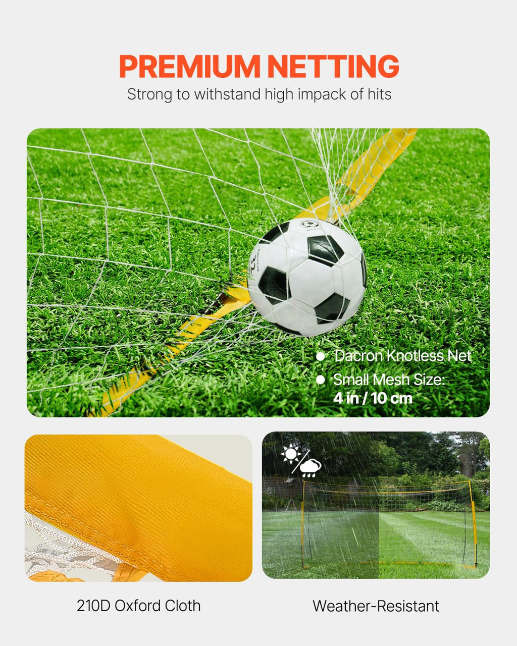 VEVOR Portable Soccer Goal, 12 x 6 ft Large Practice Soccer Net, Steel Fiberglass Structure Training Goal Set with Carry Bag, All-Weather Outdoor Use, for Backyards, Parks, School Fields