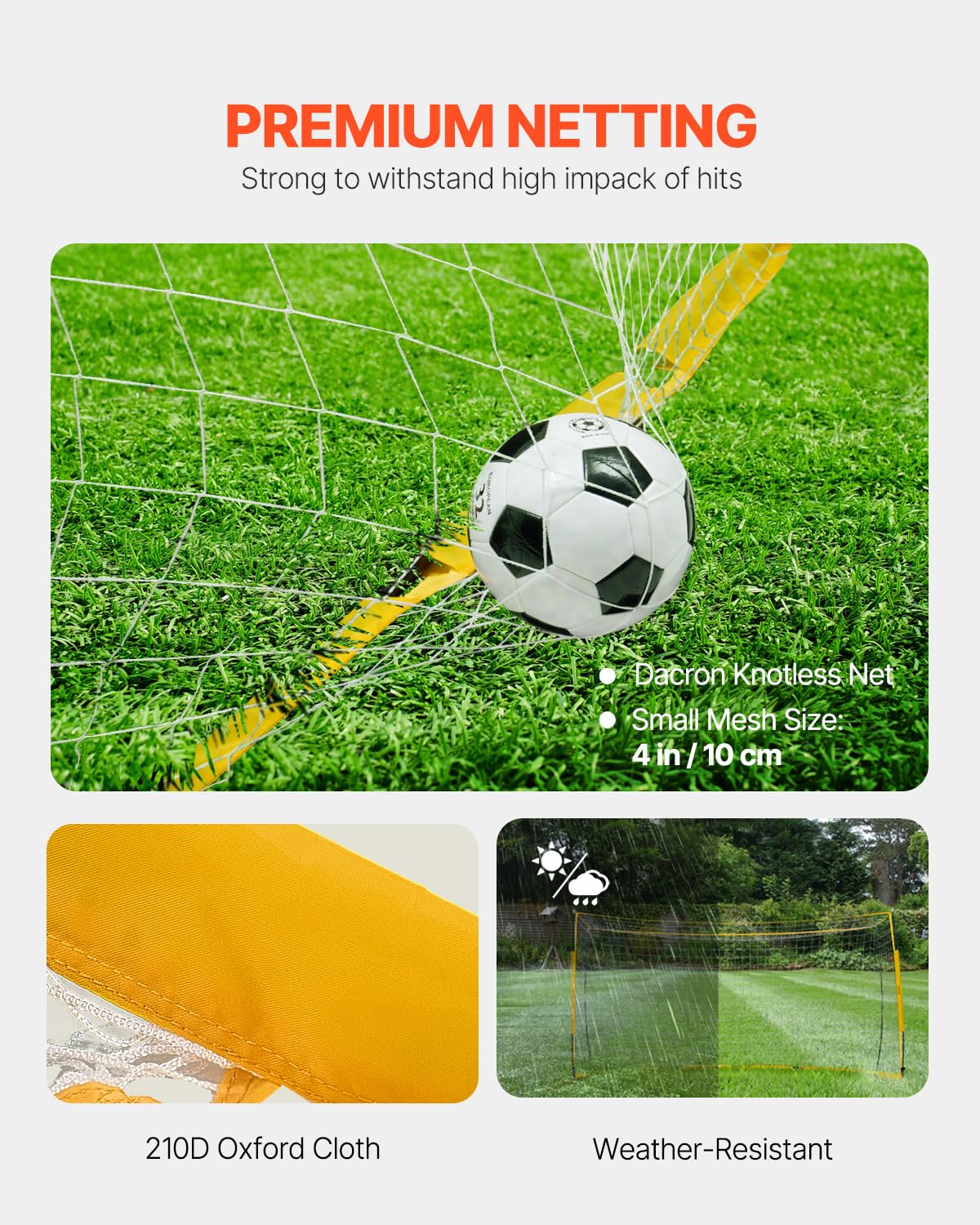 VEVOR Portable Soccer Goal, 12 x 6 ft Large Practice Soccer Net, Steel Fiberglass Structure Training Goal Set with Carry Bag, All-Weather Outdoor Use, for Backyards, Parks, School Fields