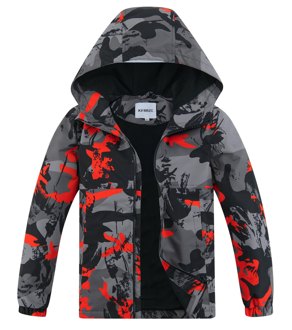 Boys Girls Rain Jackets Waterproof Hooded Fleece Raincoats Lightweight Windbreakers for Kids