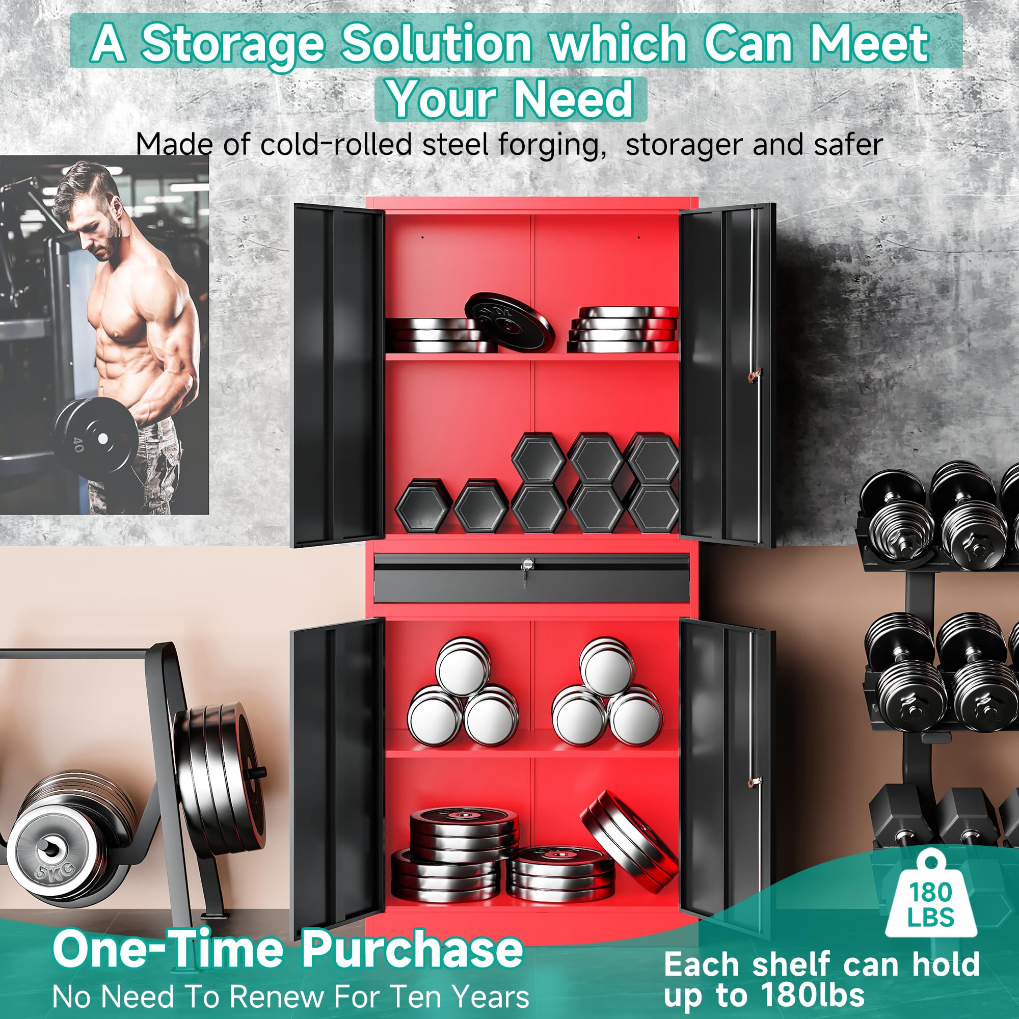 SISESOL Wide & Deep Metal Storage Cabinet with Wheels,Tall Rolling Garage Storage Cabinet with Lock,Black Metal Cabinets with Pegboards and Shelves,Tool Locker for Garage,Home,Office,43''Wx 20''Dx71"H