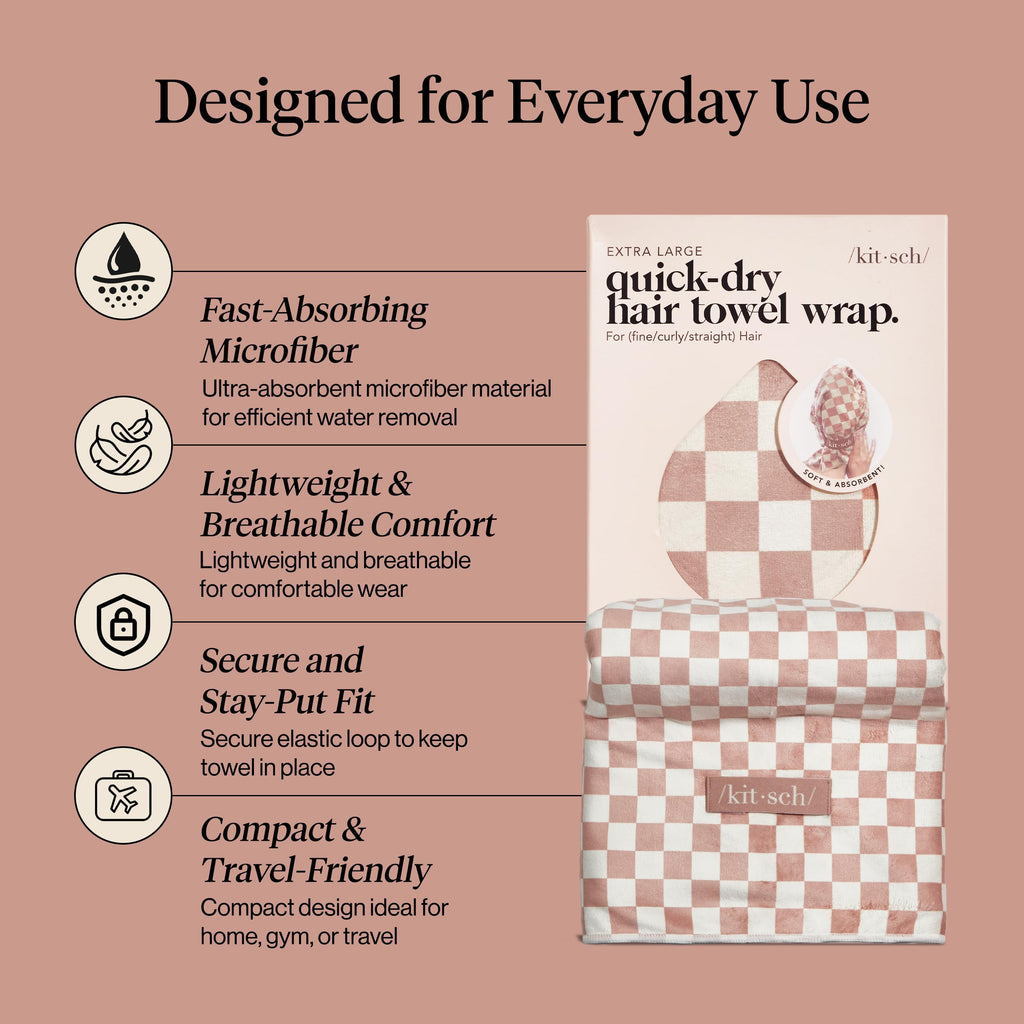 Kitsch Plush Microfiber Hair Towel Wrap for Women – Ultra Absorbent Microfiber Bath Towels for Wet, Curly, Long or Short Hair – Anti-Frizz Hair Wrap, Great Hair Care Gifts for Women