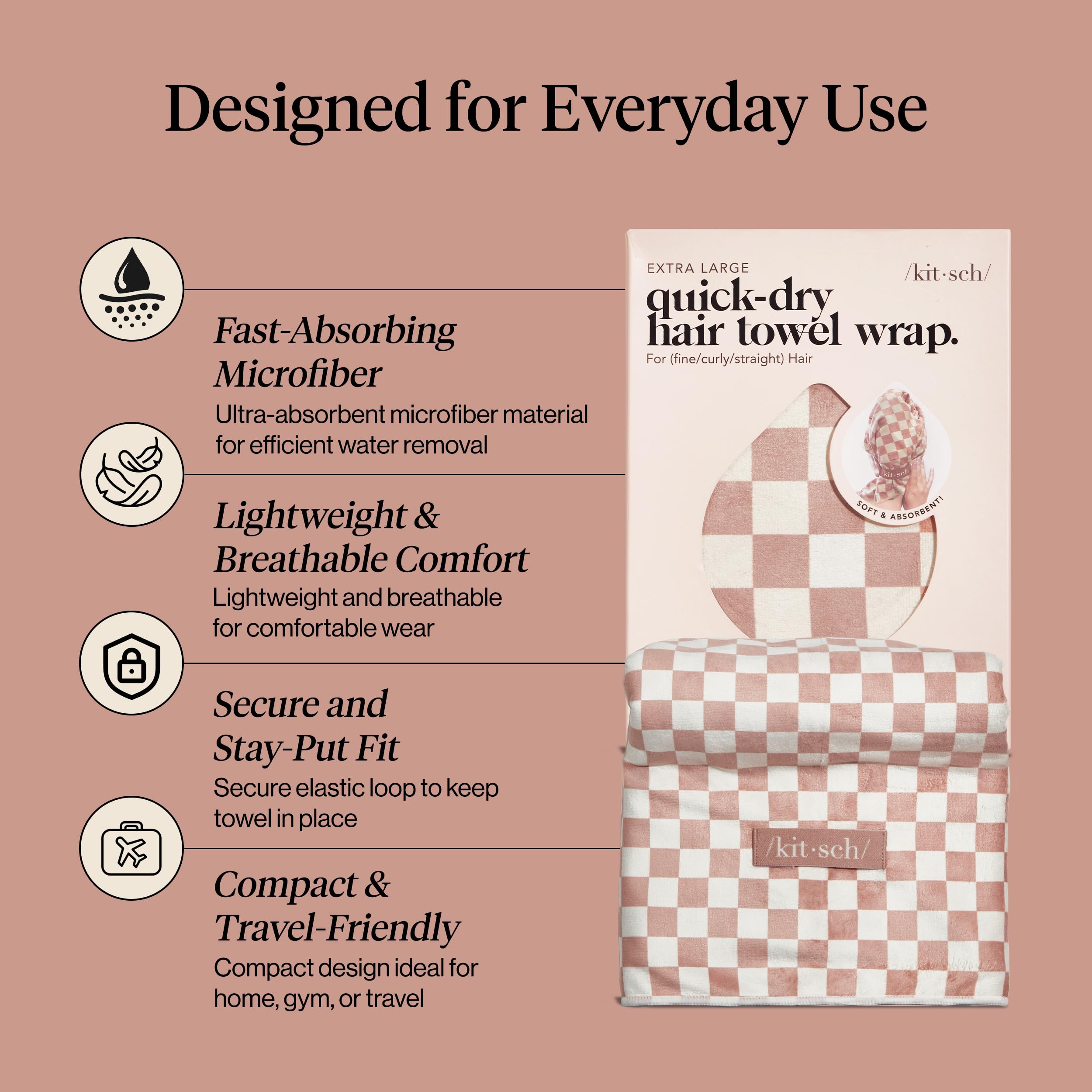 Kitsch Plush Microfiber Hair Towel Wrap for Women – Ultra Absorbent Microfiber Bath Towels for Wet, Curly, Long or Short Hair – Anti-Frizz Hair Wrap, Great Hair Care Gifts for Women