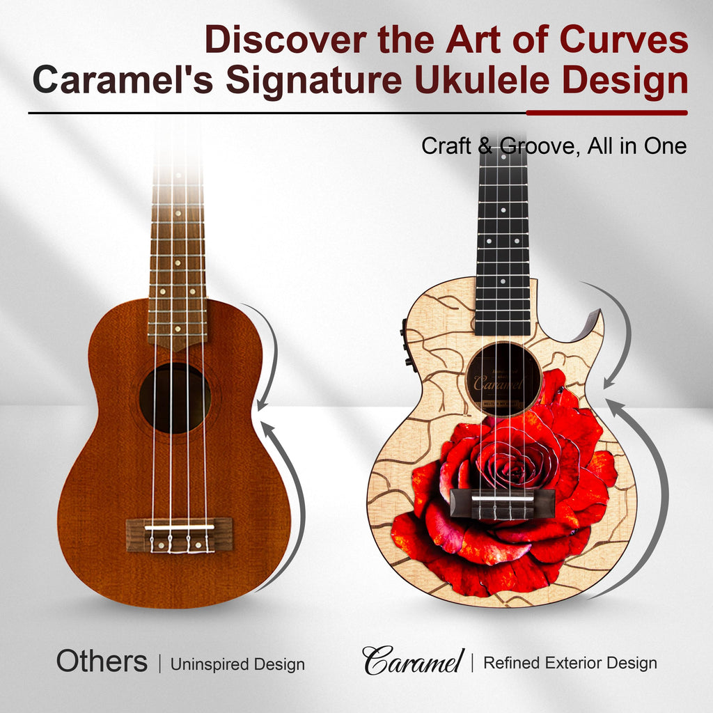 Caramel TEG95 Butterfly Bocote Glossy Tenor Acoustic & Electric Ukulele | 26-inch Handmade Professional Ukelele Kit with Accessories