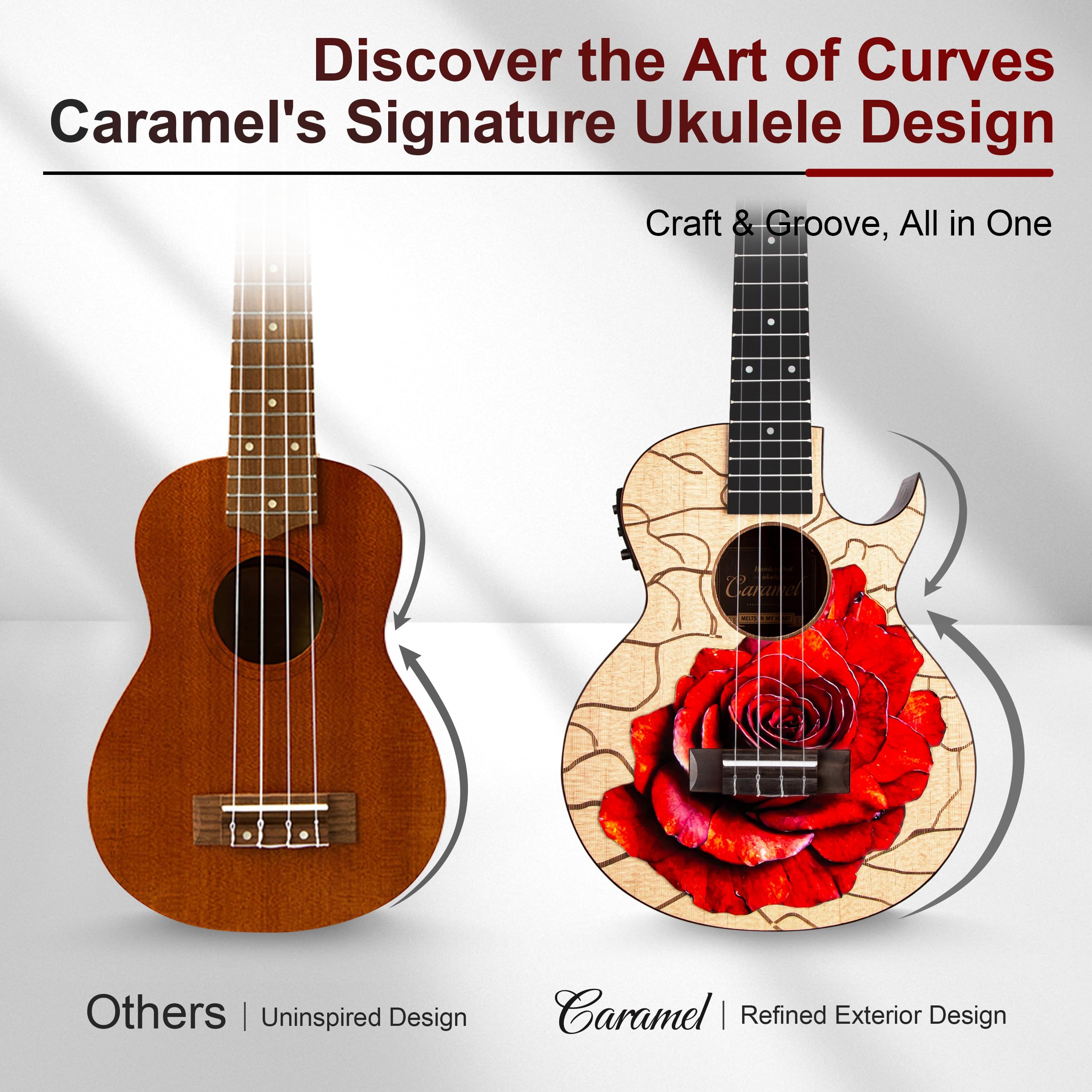Caramel TEG95 Butterfly Bocote Glossy Tenor Acoustic & Electric Ukulele | 26-inch Handmade Professional Ukelele Kit with Accessories