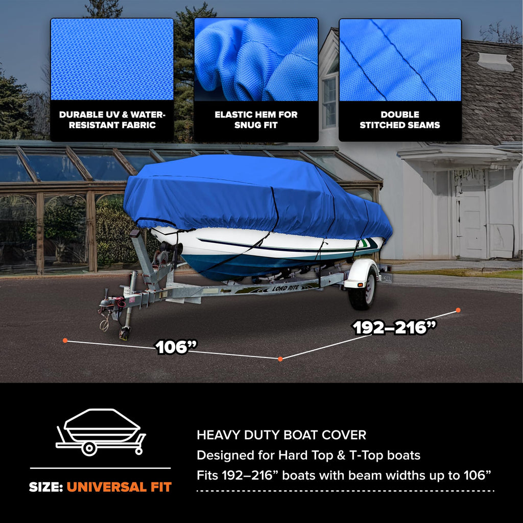 Budge B-620-X6 Blue 20'-22' Long (Beam Width up to 106") 600 Denier Waterproof Breathable Hard/T-Top Boat Cover