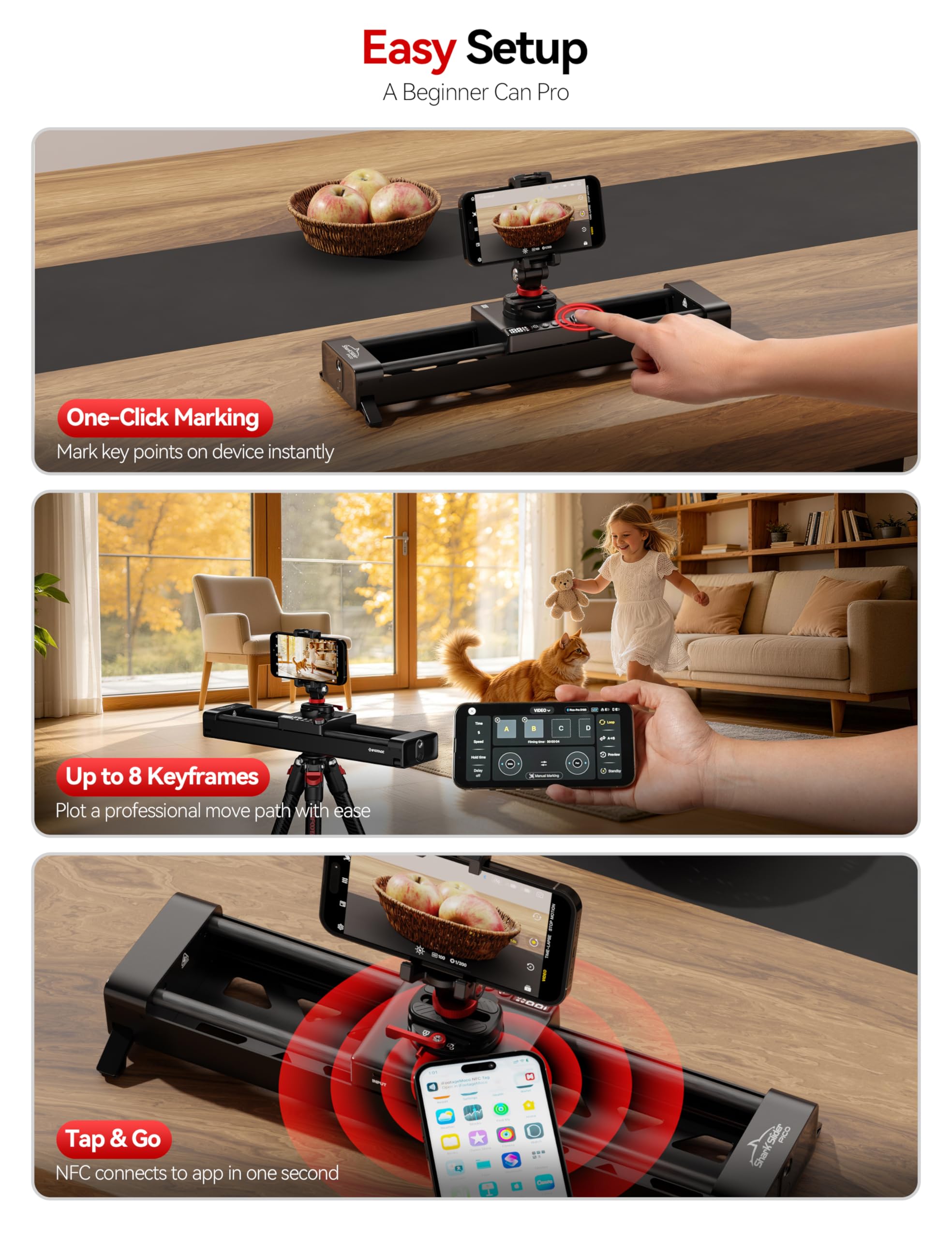 IFOOTAGE Shark Nano II Motorized Camera Slider 26"/66cm, 360-Degree Rotary Axis, Compatible with DJI RS5, RS4 Pro, RS4, RS3 Pro, RS2 Pro, RS2, Gimbals 5-Axis Coordinated Shooting, Payload 15.4lb
