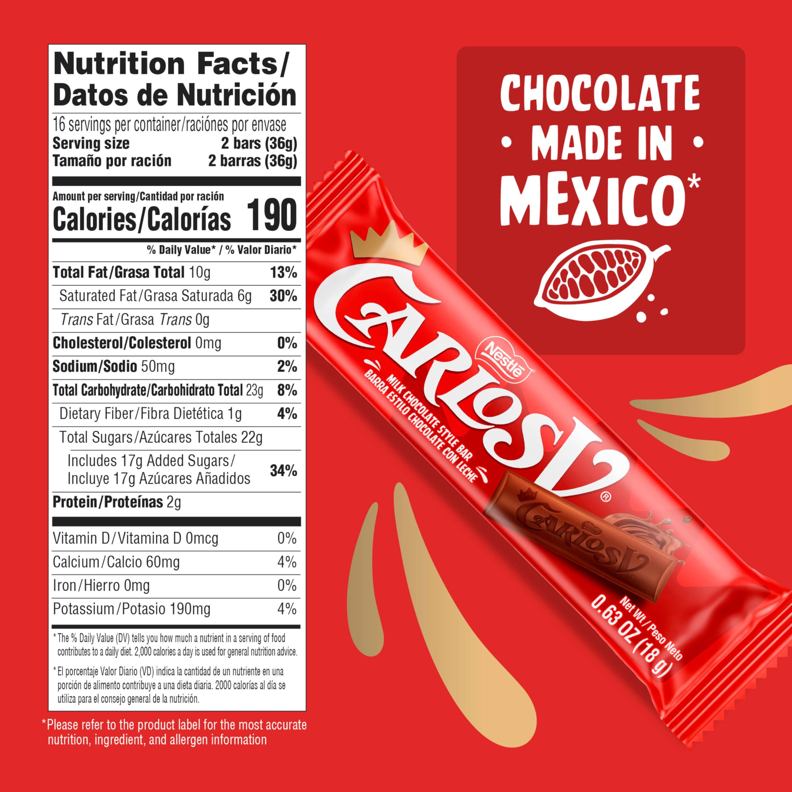 Carlos V Milk Chocolate Mexican Candy Bars 32 Count