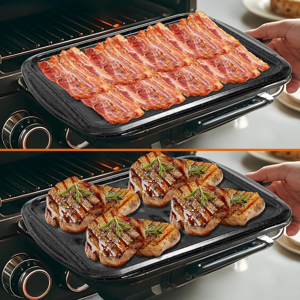 16.75" Broiler Pan for Oven with Rack, 2-Piece Thick Porcelain Enamel Roasting Pan Set, Heavy Duty Grill Pan & Drip Tray, Large Nonstick Oven Pan for Baking, Grilling & Roasting Bacon, Steak, Meats