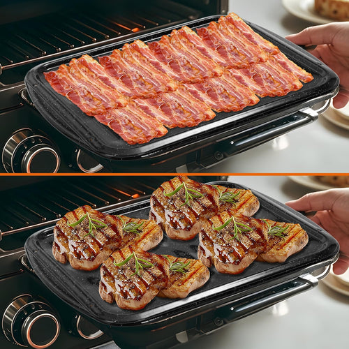 16.75" Broiler Pan for Oven with Rack, 2-Piece Thick Porcelain Enamel Roasting Pan Set, Heavy Duty Grill Pan & Drip Tray, Large Nonstick Oven Pan for Baking, Grilling & Roasting Bacon, Steak, Meats