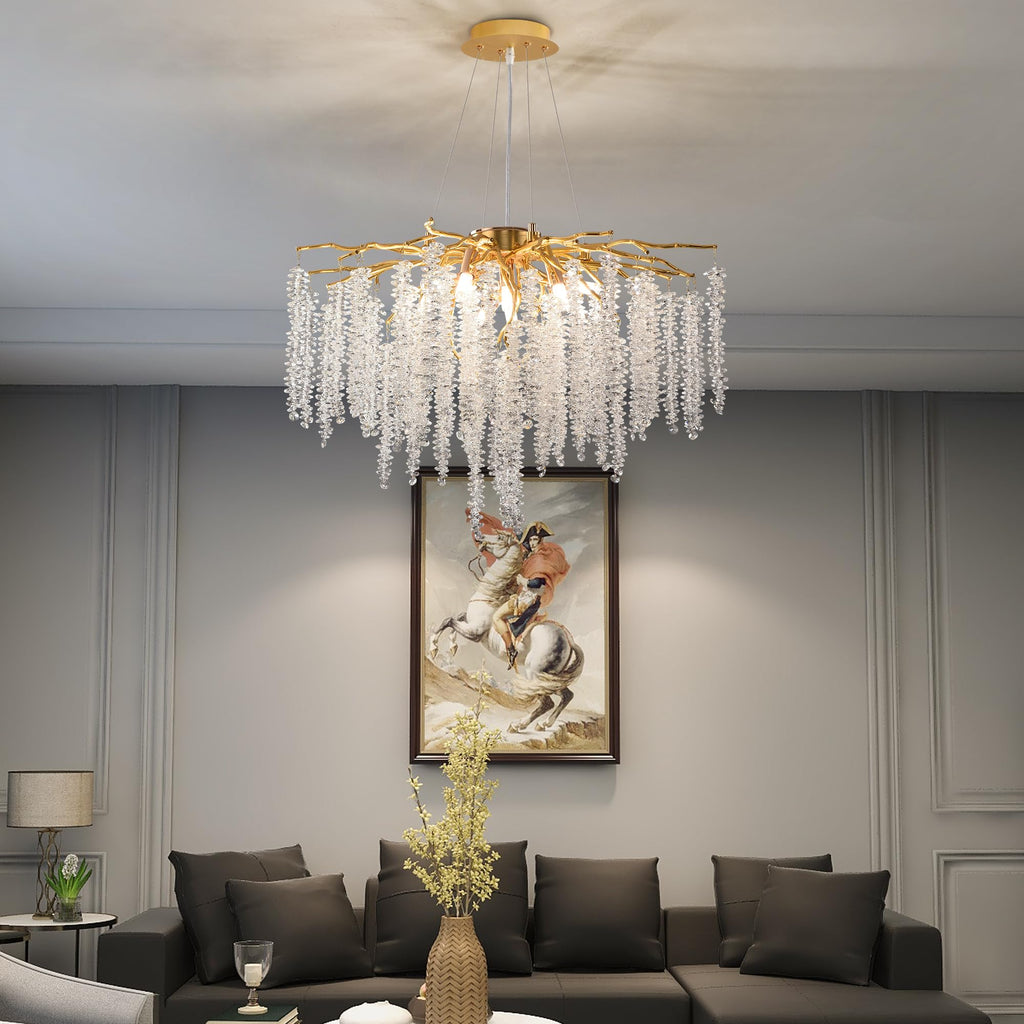 Modern Crystal Raindrop Chandelier, L40'' Black Linear Rectangle Art Deco Tree Branch Lighting Fixture for Kitchen Island Living Room Foyer Staircase 10 Lights