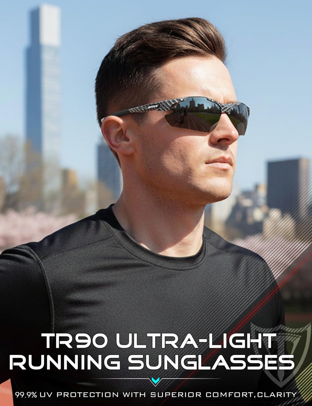 ATTCL 22g Polarized Sunglasses Men Sports: Secure Fit Wrap Around TR90 Frame Ultra-Light UV Protection for Running Fishing