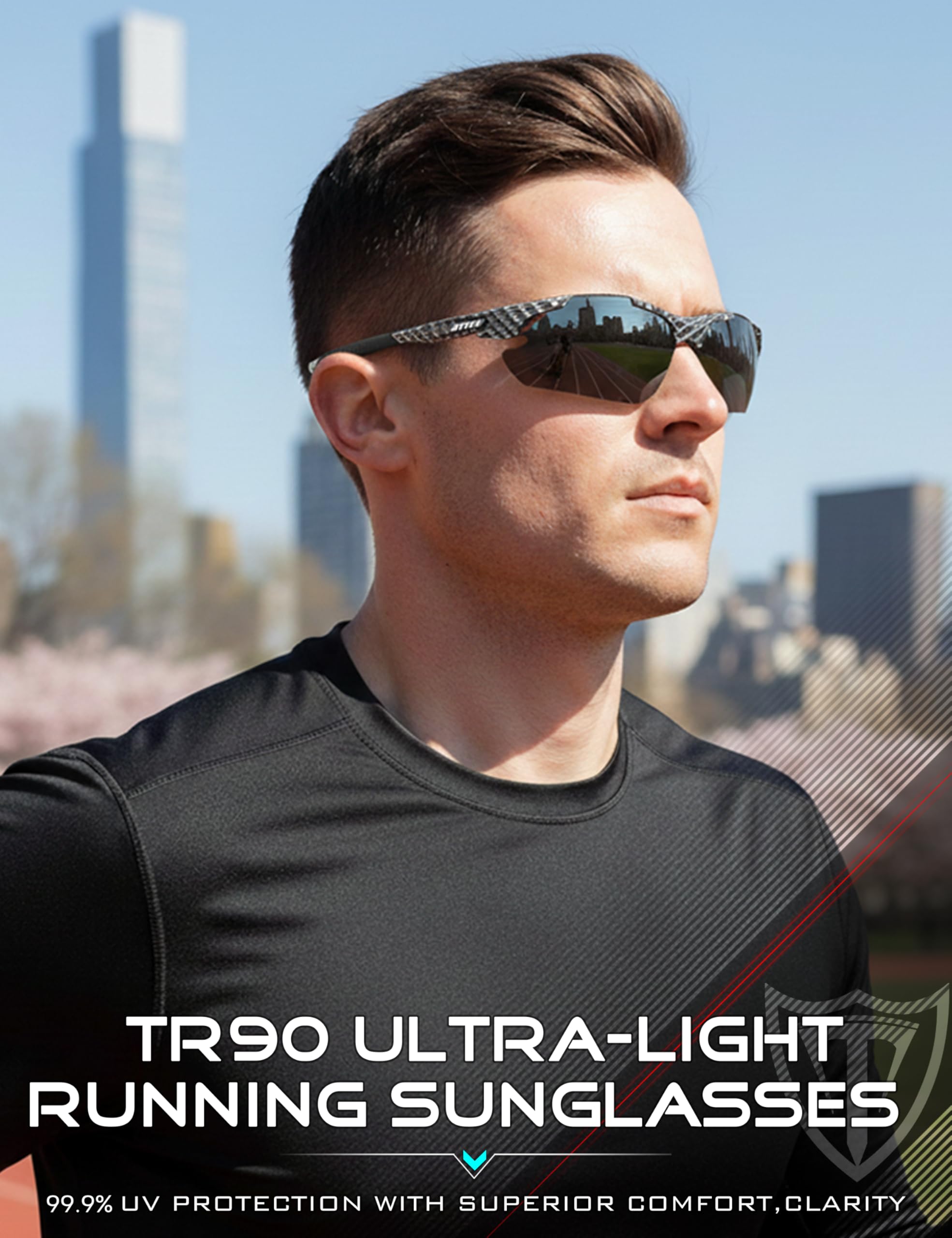 ATTCL 22g Polarized Sunglasses Men Sports: Secure Fit Wrap Around TR90 Frame Ultra-Light UV Protection for Running Fishing
