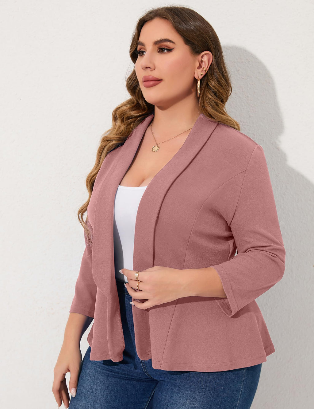 KOJOOIN Women Plus Size Casual Blazer Open Front Long Sleeve Work Office Cardigan Jackets