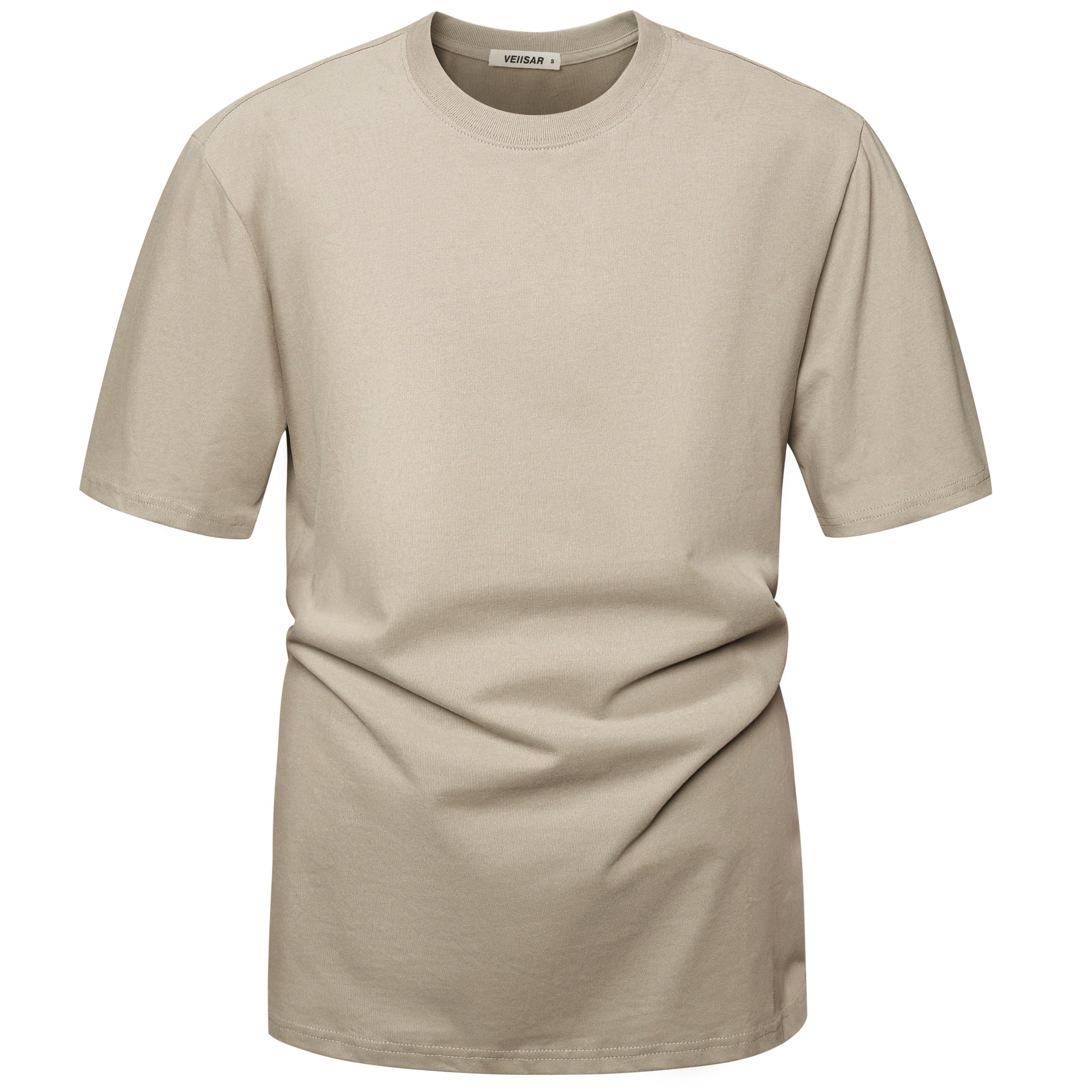 VEIISAR Men's Heavy Weight Crew Neck T-Shirt Mens Premium Cotton Tee - Pre Shrunk S-3XL