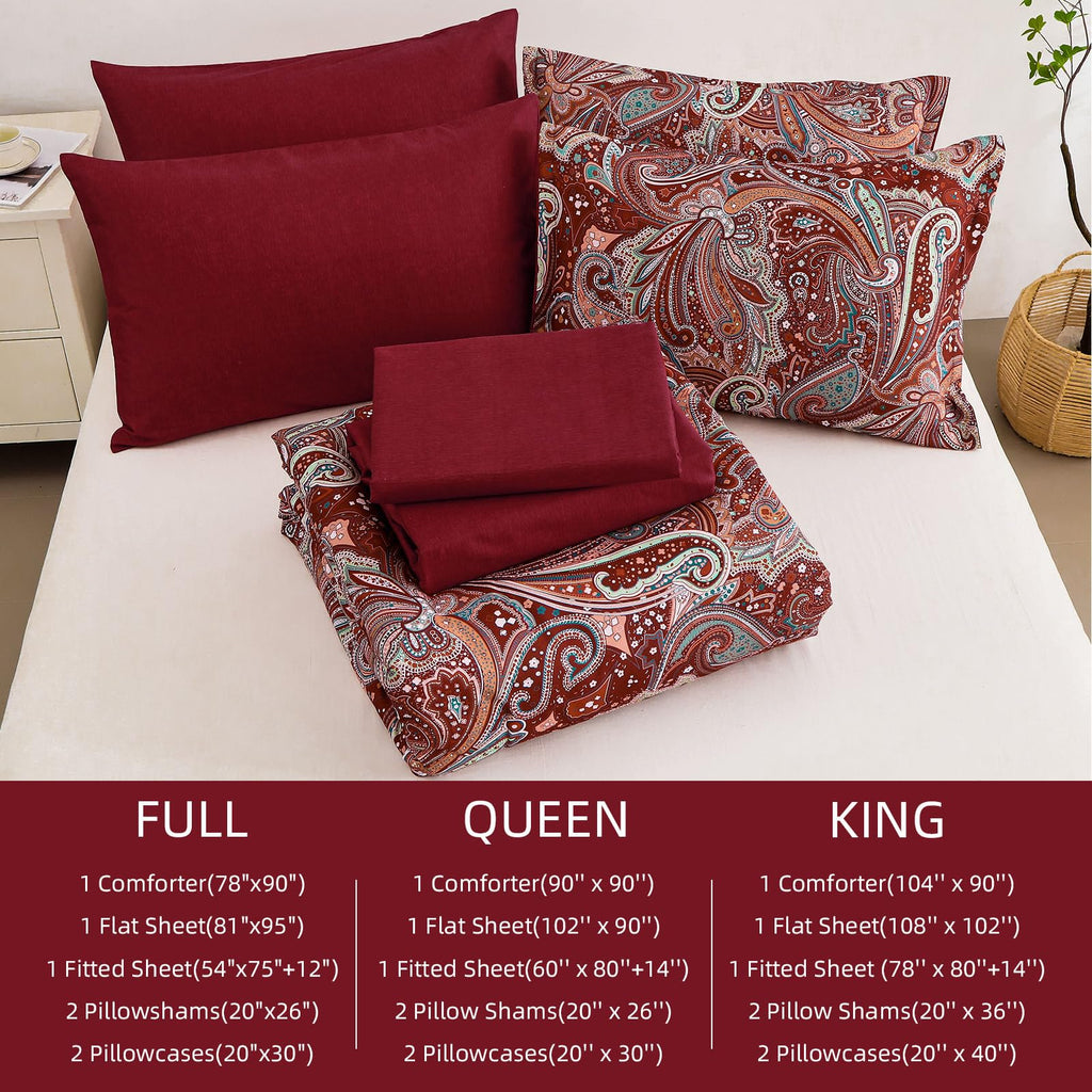 DJY Black Paisley Comforter Set Full Size 7 Piece Bed in a Bag Black and Grey Boho Paisley Pattern Comforter Set Soft Lightweight Microfiber Reversible Bedding Set for All Season