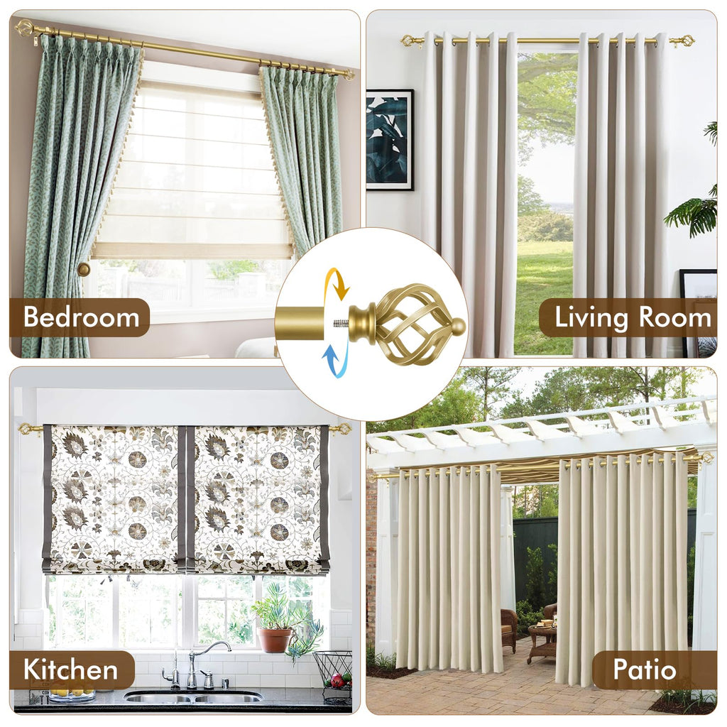 KAMANINA Silver Curtain Rod 32 to 58 Inch(2.6-4.8ft), Adjustable Curtain Rods for Windows 28 to 48 Inch, 3/4 Inch Splicing Drapery Rods with Twisted Cage Finial