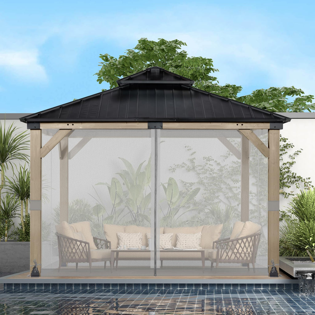 BPS 10' x 10' Gazebo Universal Mosquito Netting Screen Replacement, 4-Panel Mesh Screen Walls with Double Zippers for Outdoor Patio, Khaki (Mosquito Net Only)