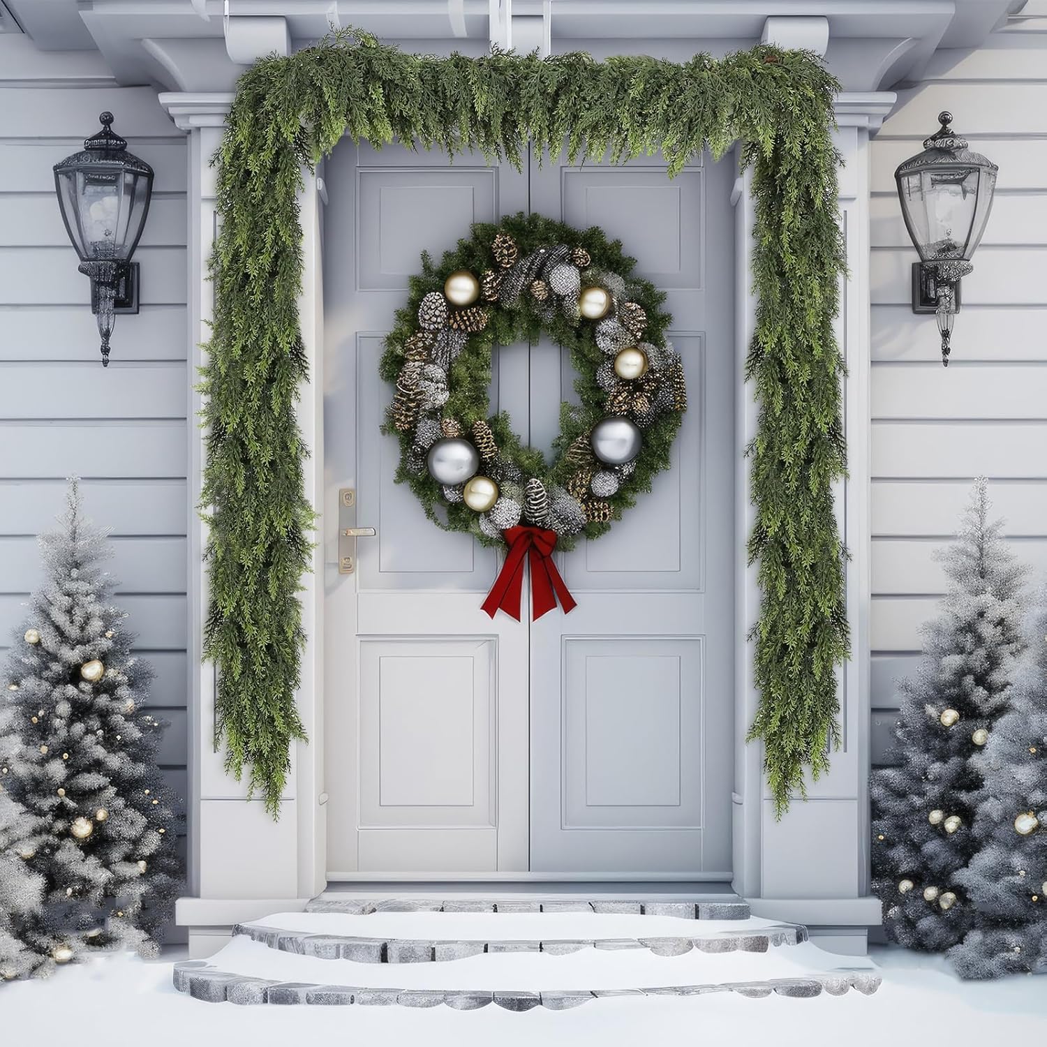 Waydress 1 Pcs 6 Feet Christmas Cedar Garland - Thick & Lush Realistic Artificial Green Faux Cedar Pine Needles Garland for Christmas Winter Home Mantel Fireplace Holiday Party Decor