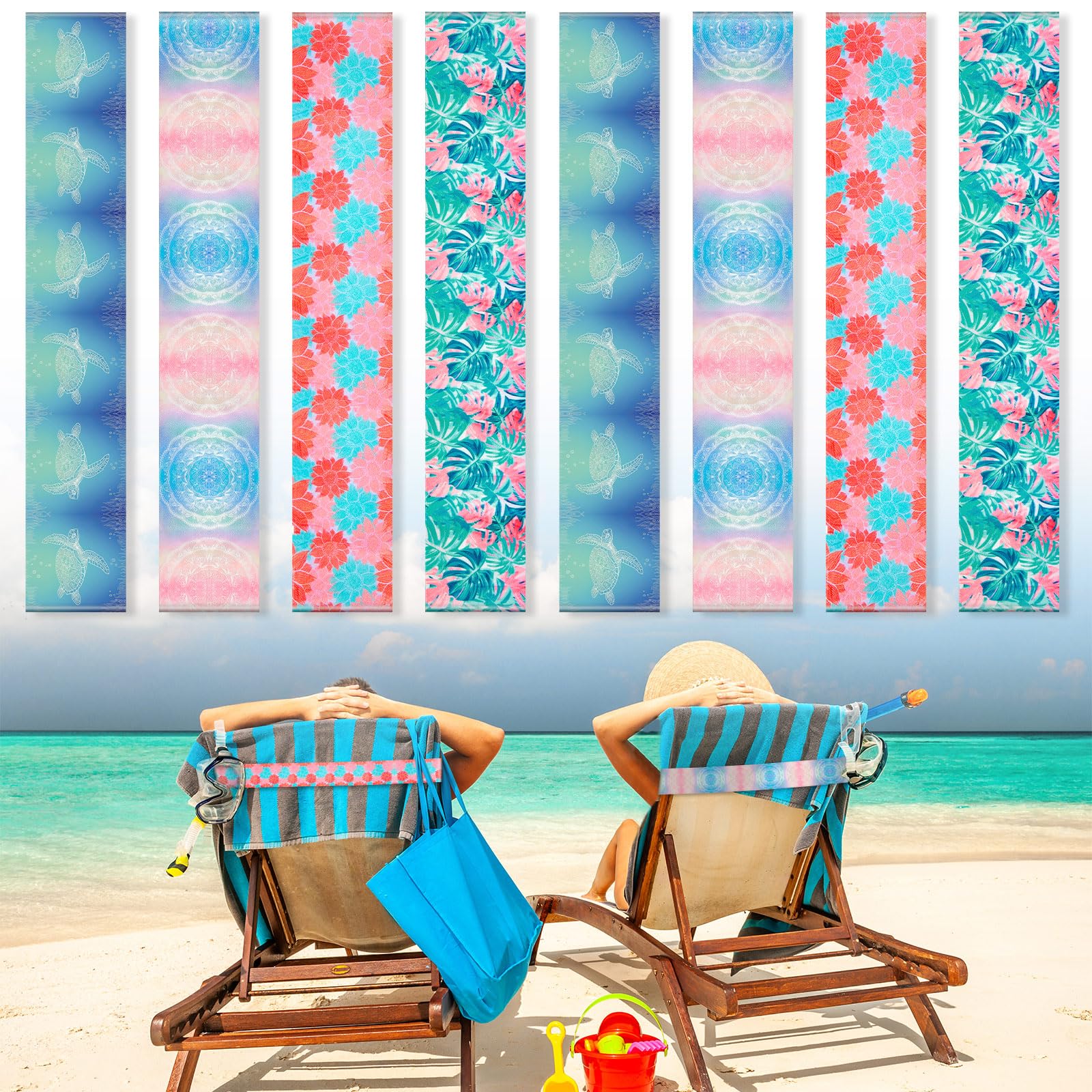 Boao 4 Pack Towel Bands for Beach Chair, Pool & Cruise Essentials, Elastic and Windproof, Towel Chair Clips Lounge Strap Holder, Cruise Ship Accessories (American Flag)