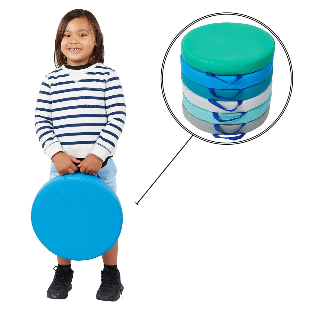 Factory Direct Partners SoftScape 15 inch Square Classroom Floor Cushions with Handles; Flexible Seating for Daycare, Preschool, Playroom; 2 inch Thick Deluxe Foam (6-Piece) - Assorted, 12228-AS